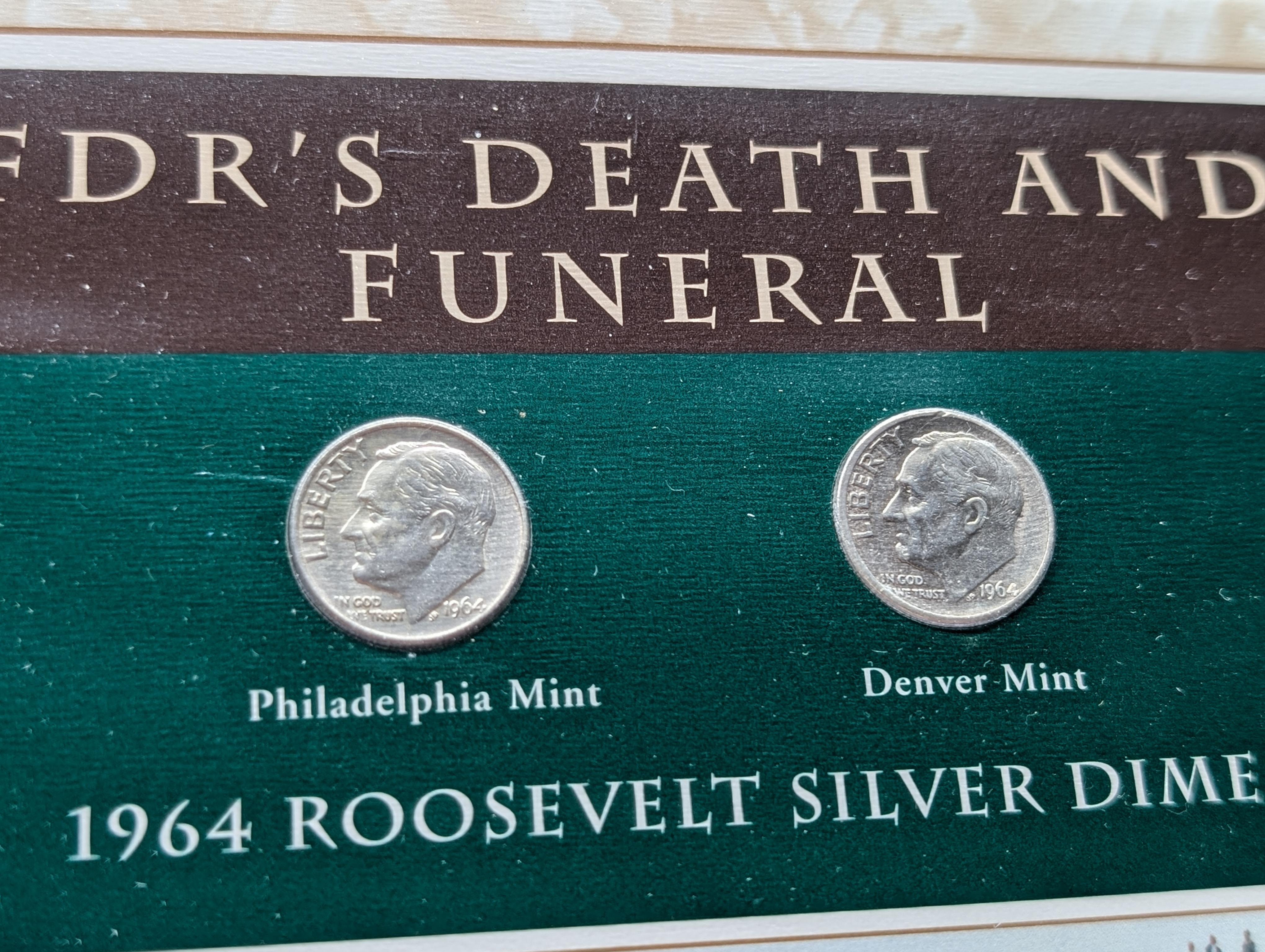 1964 P& D Silver Roosevelt Dimes with Stamp in Binder Sleeve Display - Both Are 90% Silver