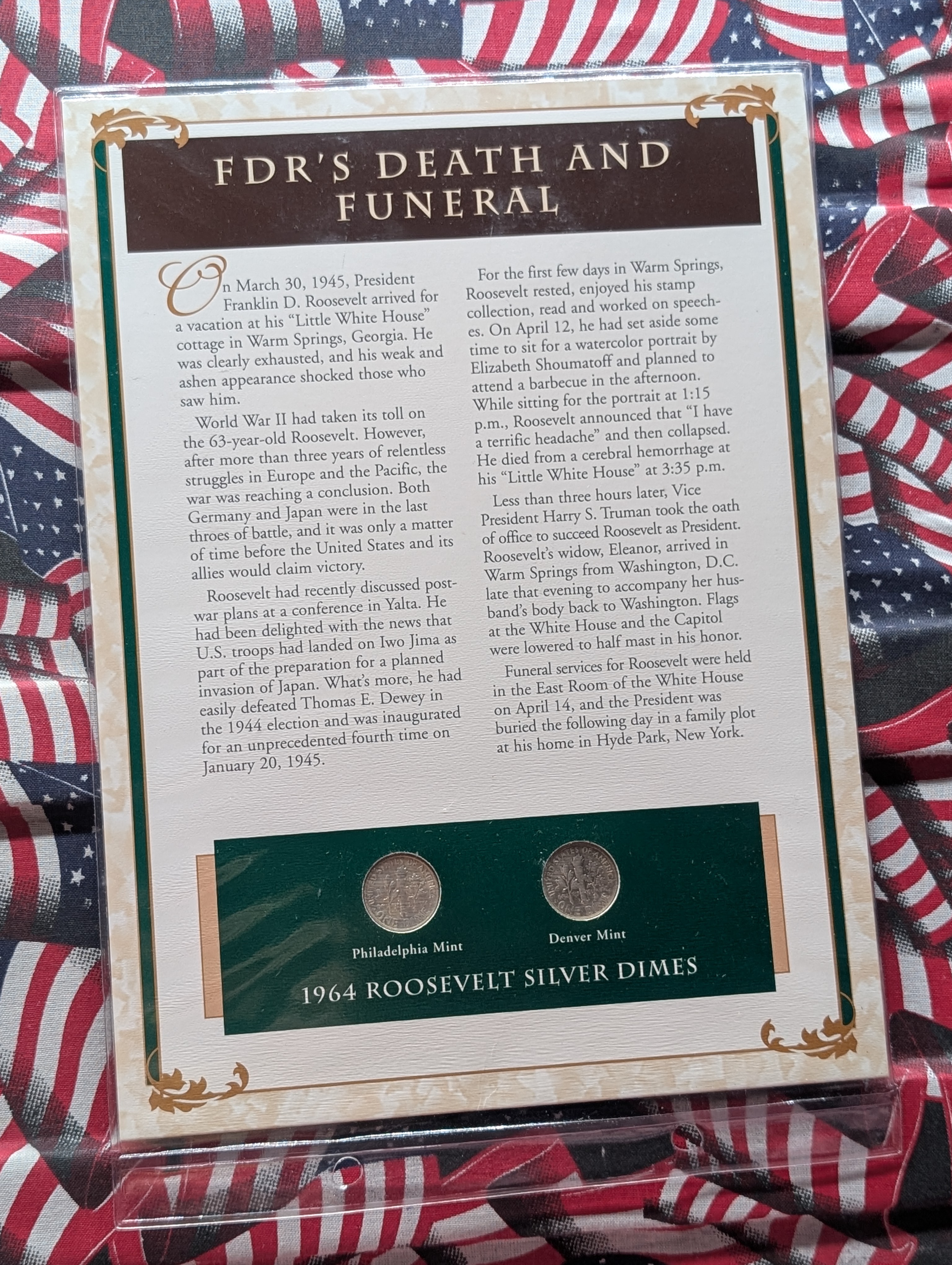 1964 P& D Silver Roosevelt Dimes with Stamp in Binder Sleeve Display - Both Are 90% Silver