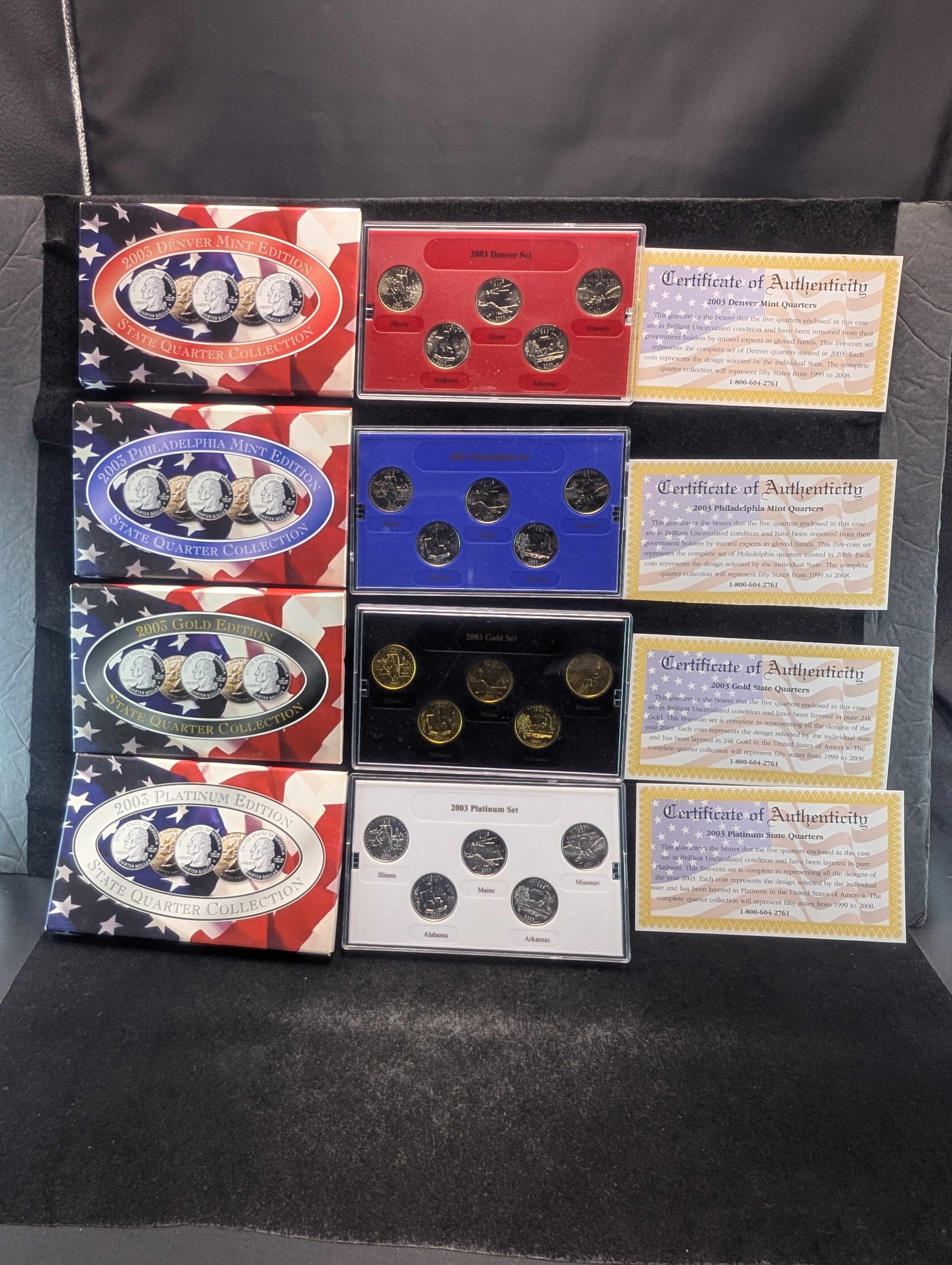 2003-P&D Mint Edition State Quarters, 2003-P Platinum Edition State Quarters and 2003-D Gold Edition State Quarters Collection