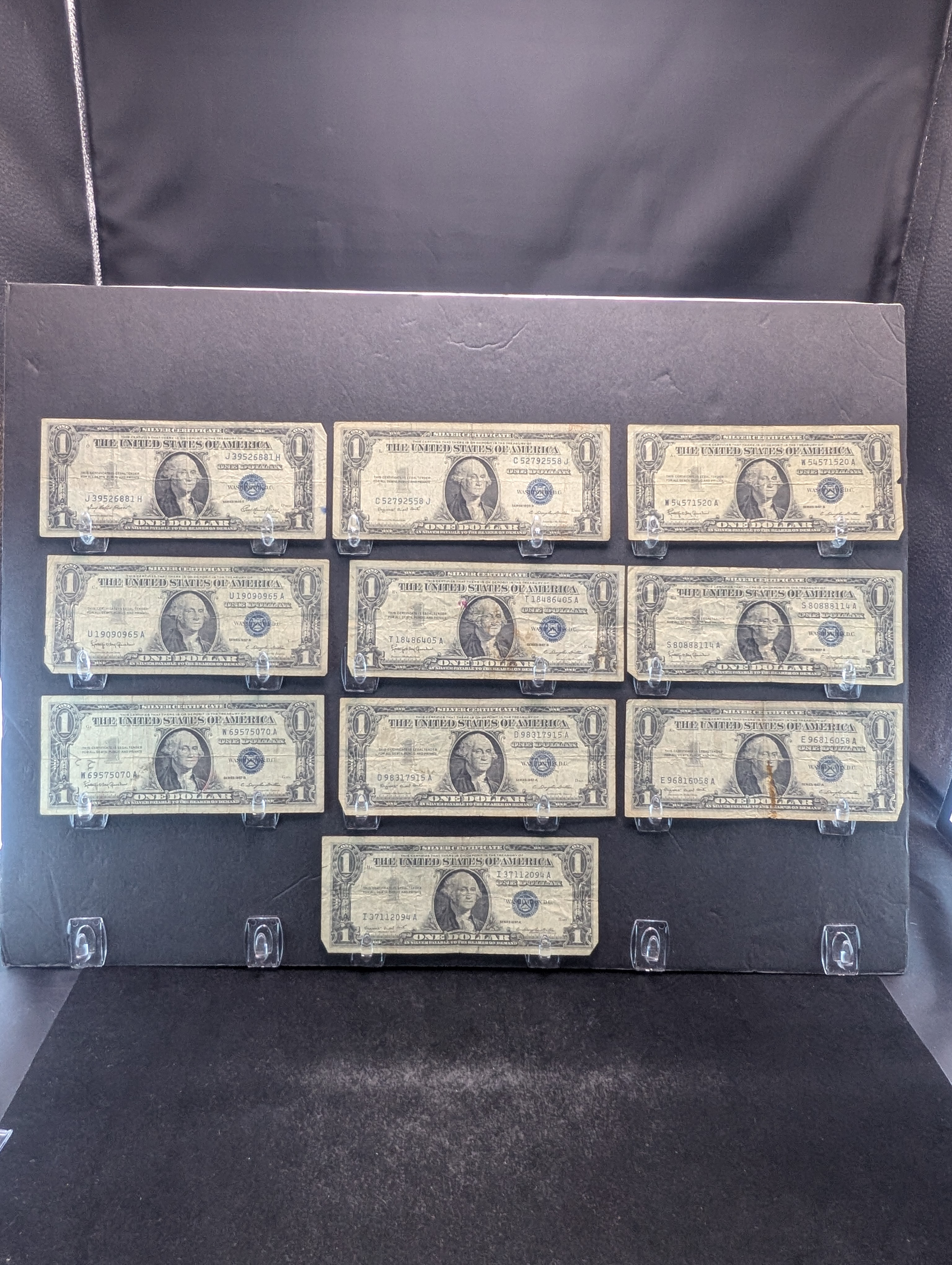 1935-E, 1935-G, (3) 1957-A, & (5) 1957-B One Dollar Silver Certificate Notes, 10 Notes