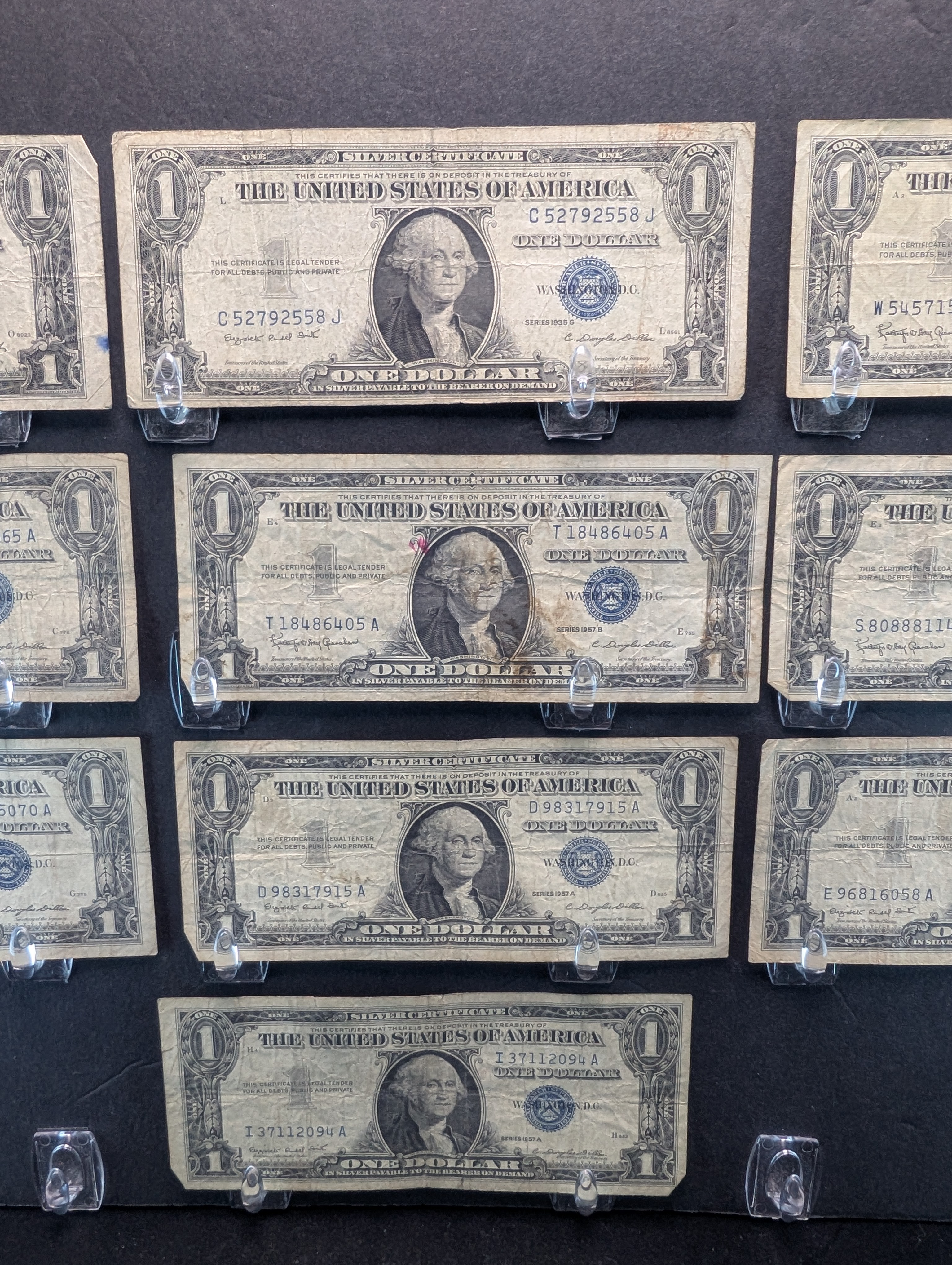 1935-E, 1935-G, (3) 1957-A, & (5) 1957-B One Dollar Silver Certificate Notes, 10 Notes