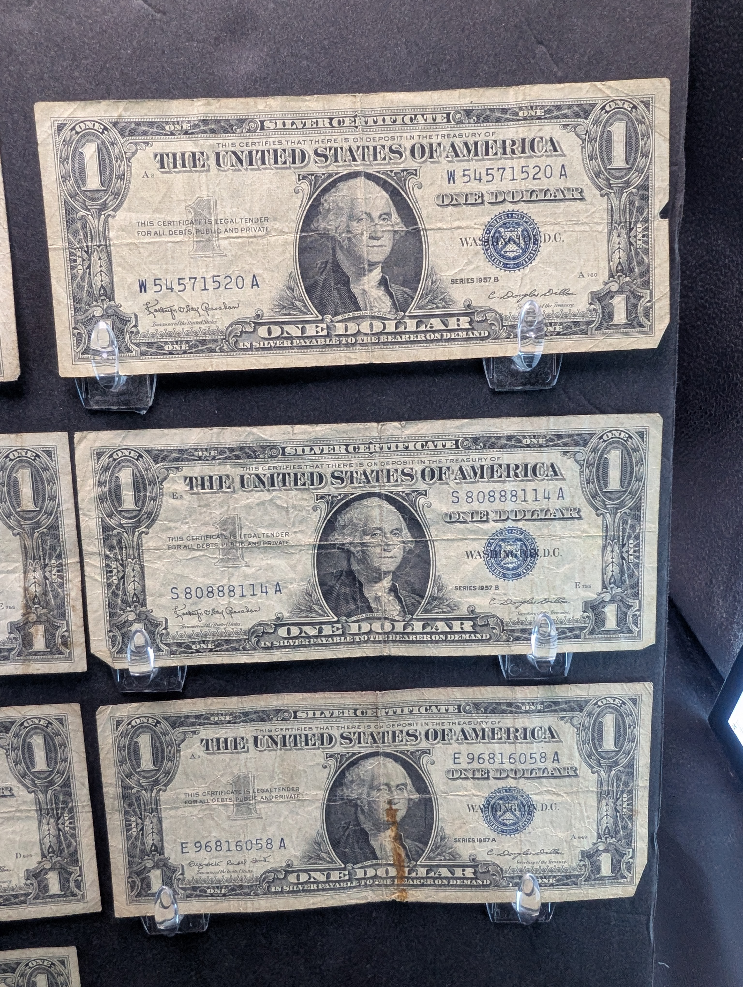 1935-E, 1935-G, (3) 1957-A, & (5) 1957-B One Dollar Silver Certificate Notes, 10 Notes