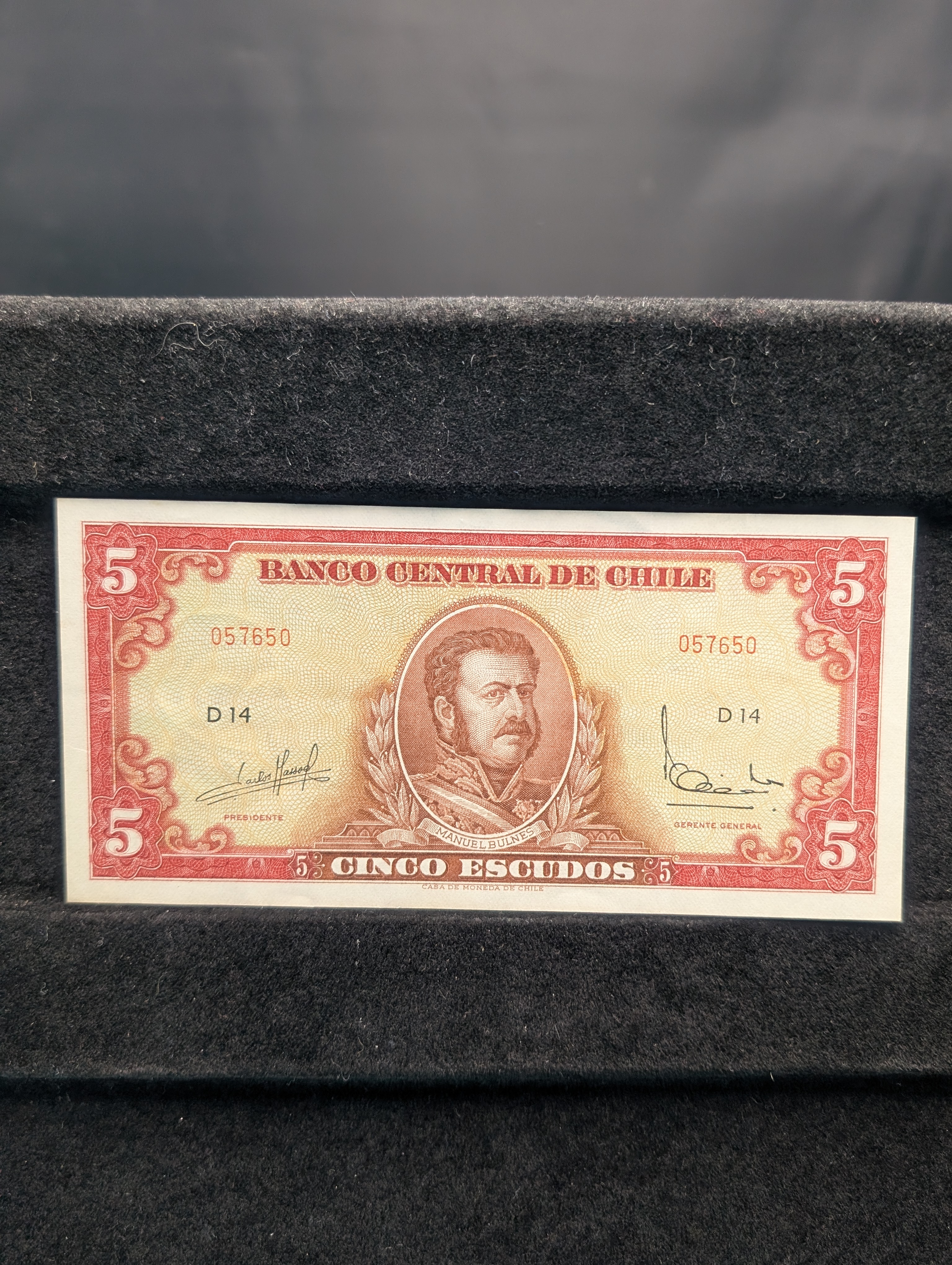 1960-1975 Chile 5 Escudos Bank Note, Banco Central de Chile, Manuel Bulnes, Pick-138, Crisp Unc.