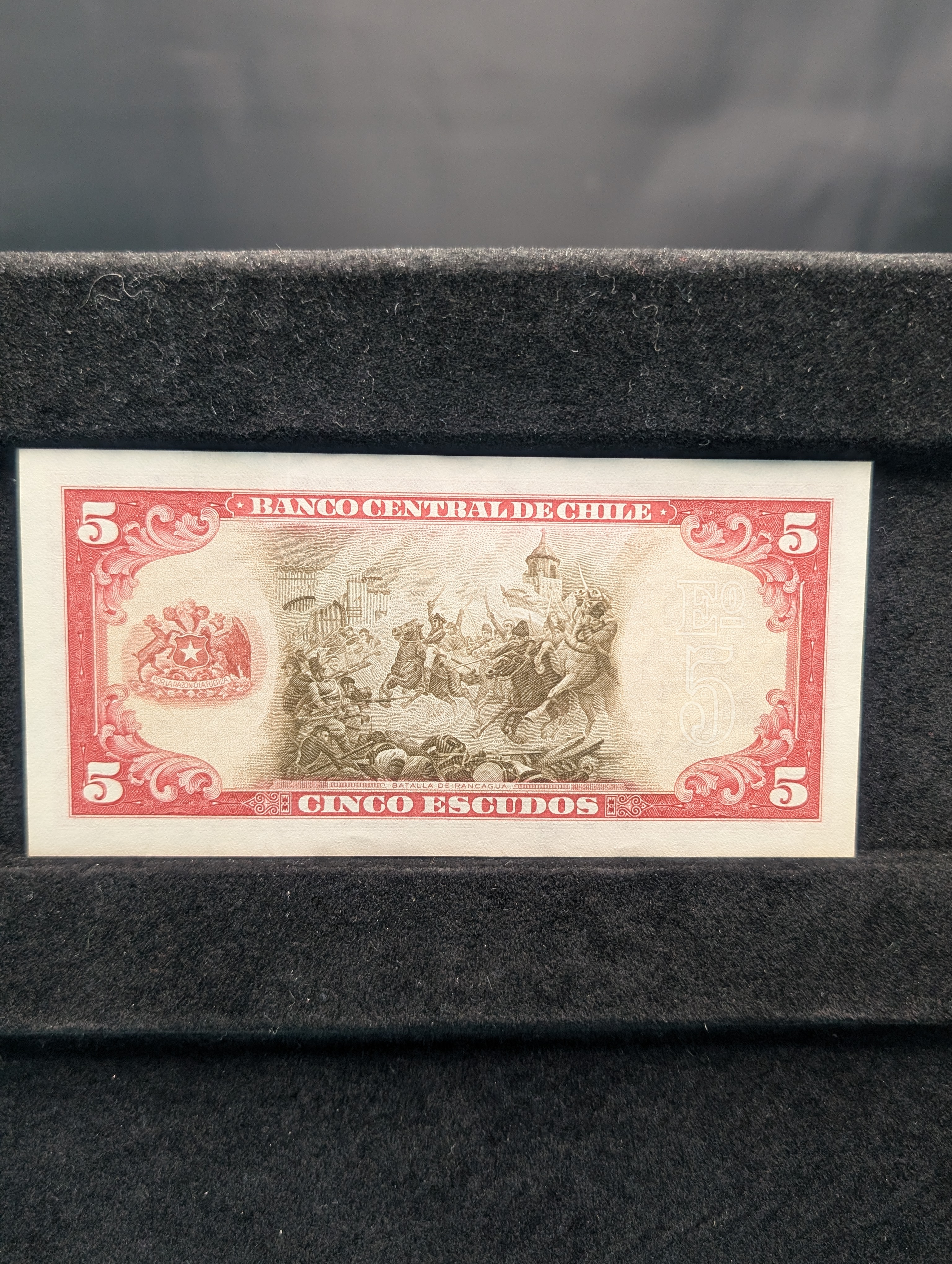 1960-1975 Chile 5 Escudos Bank Note, Banco Central de Chile, Manuel Bulnes, Pick-138, Crisp Unc.