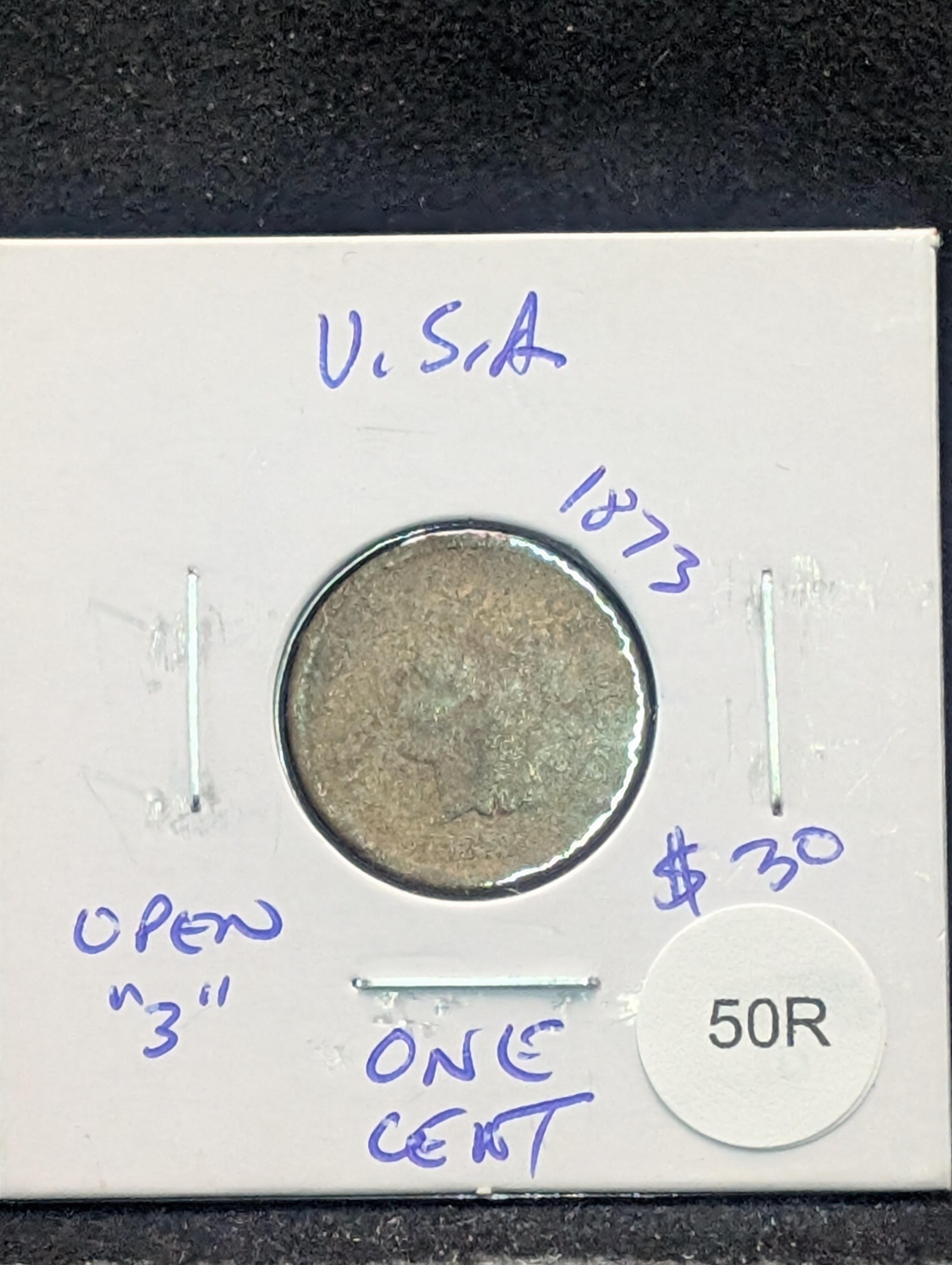 1873 "Open 3" Indian Head Cent