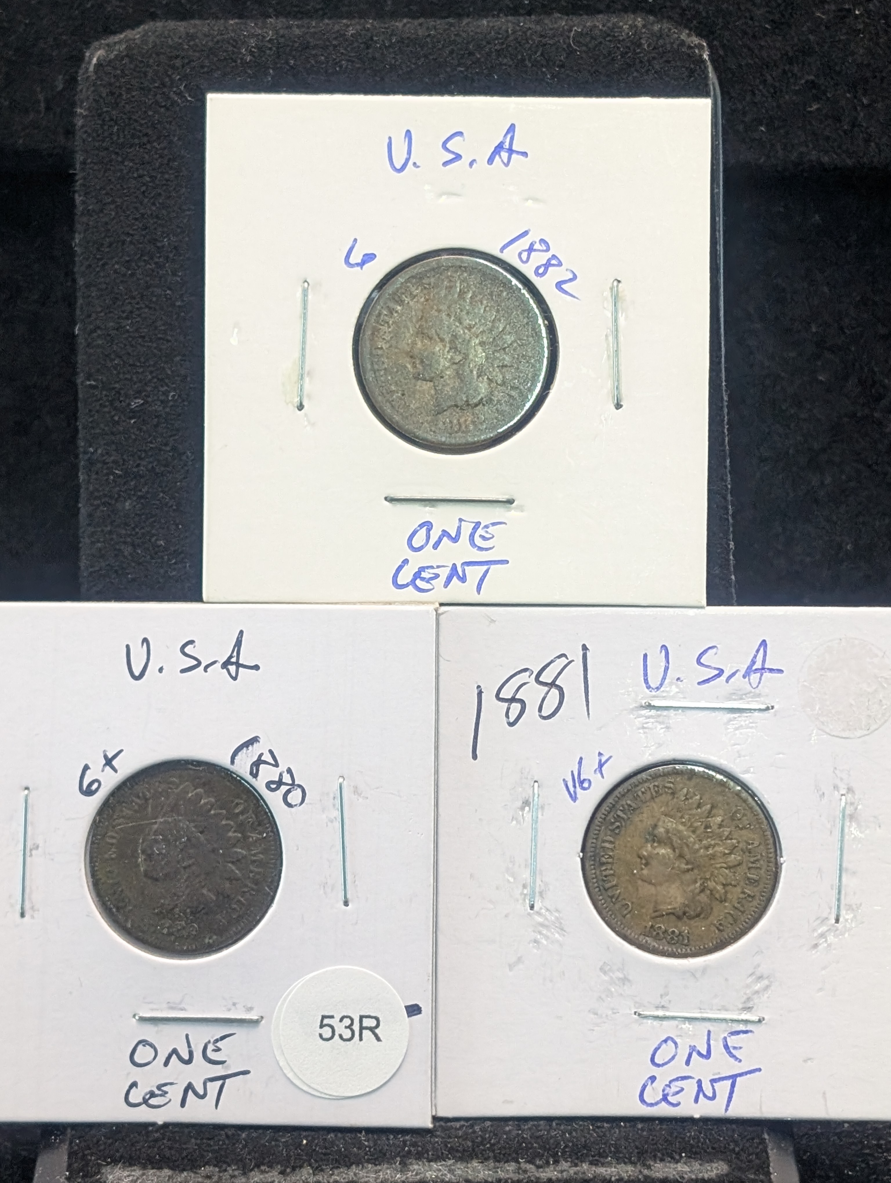 1880, 1881 & 1882 Indian Head Cents