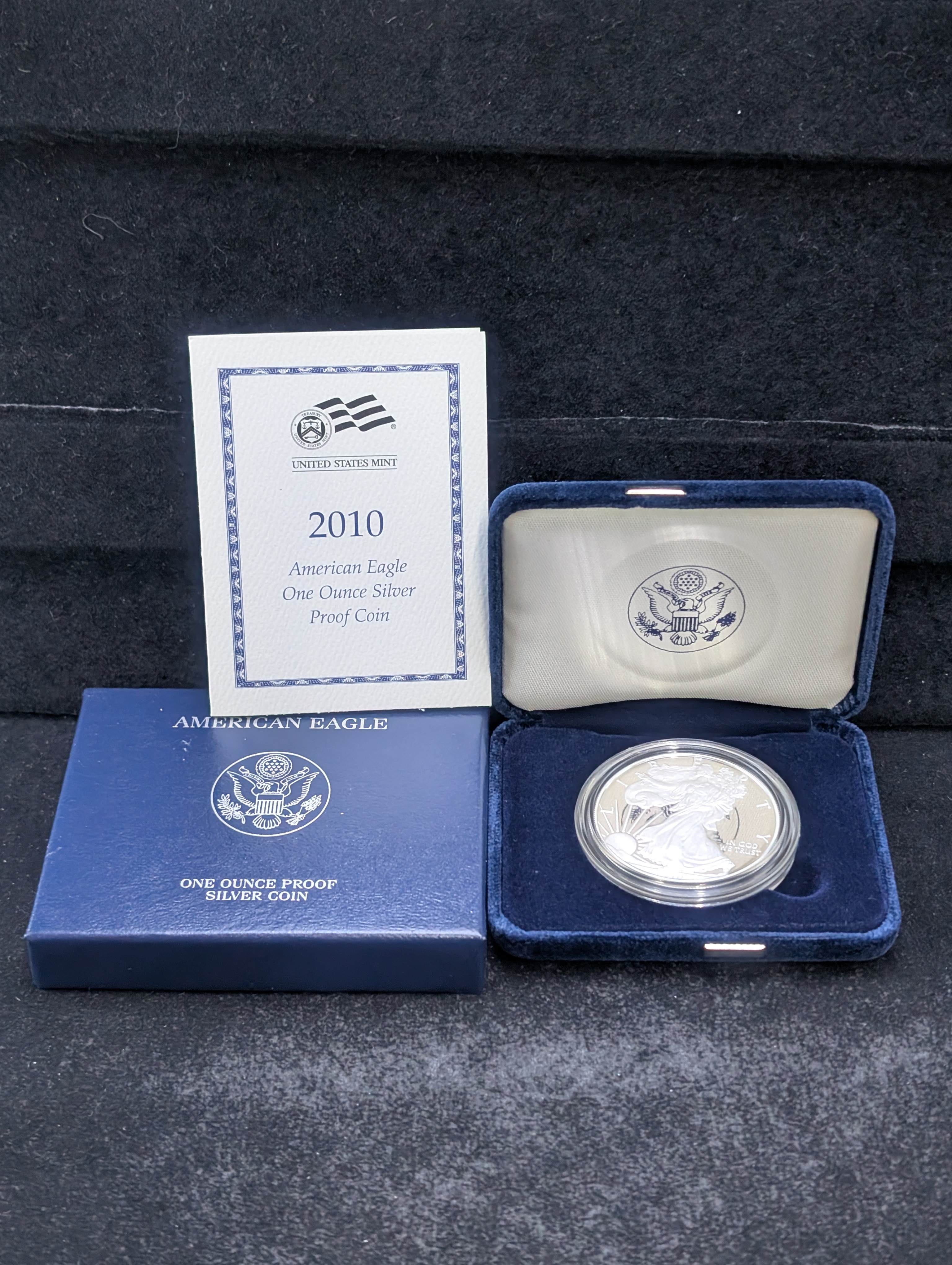 2010-W Proof American Silver Eagle .999 Fine Silver One Troy Ounce In OGB & COA