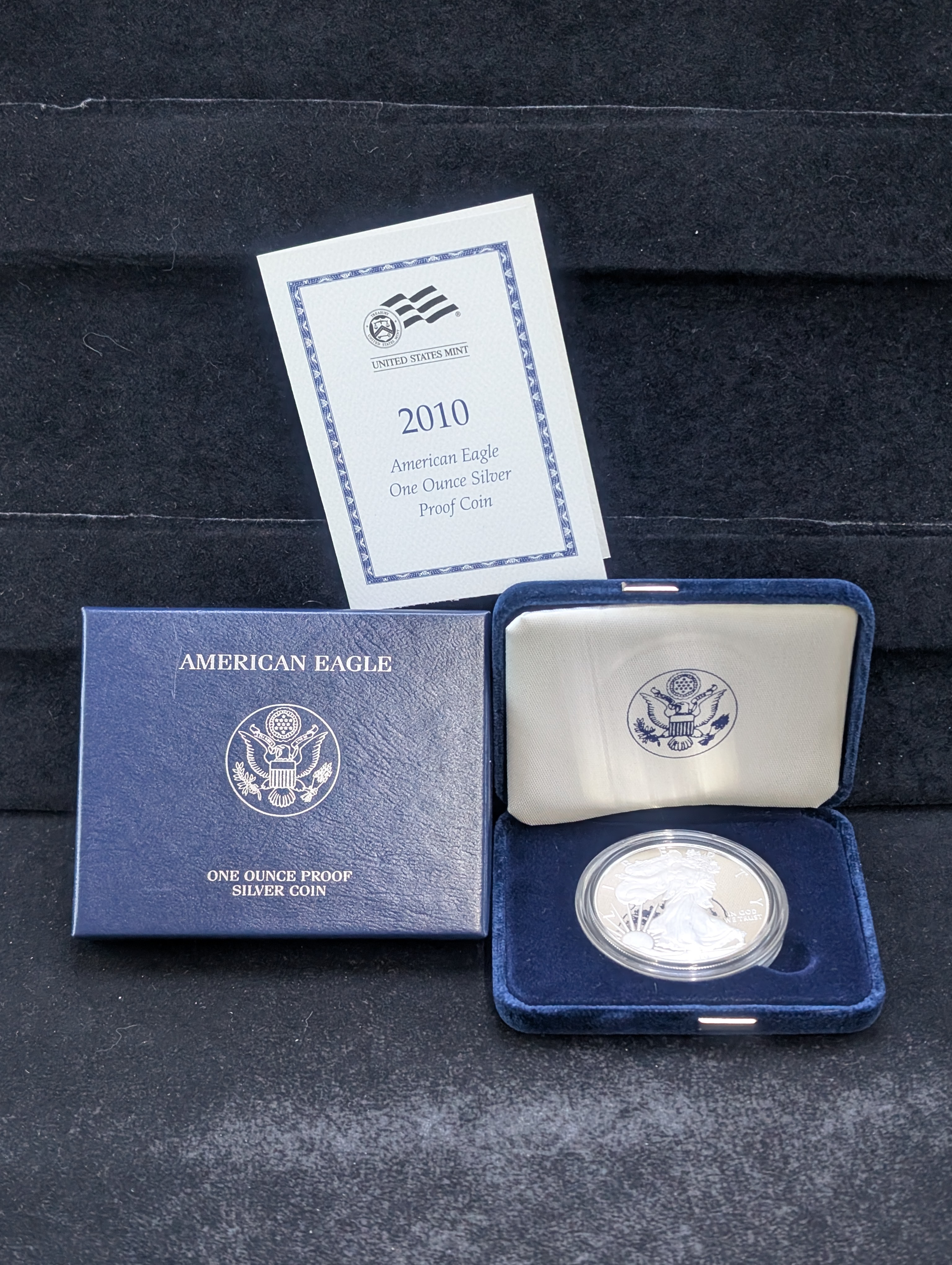 2010-W Proof American Silver Eagle .999 Fine Silver One Troy Ounce In OGB & COA