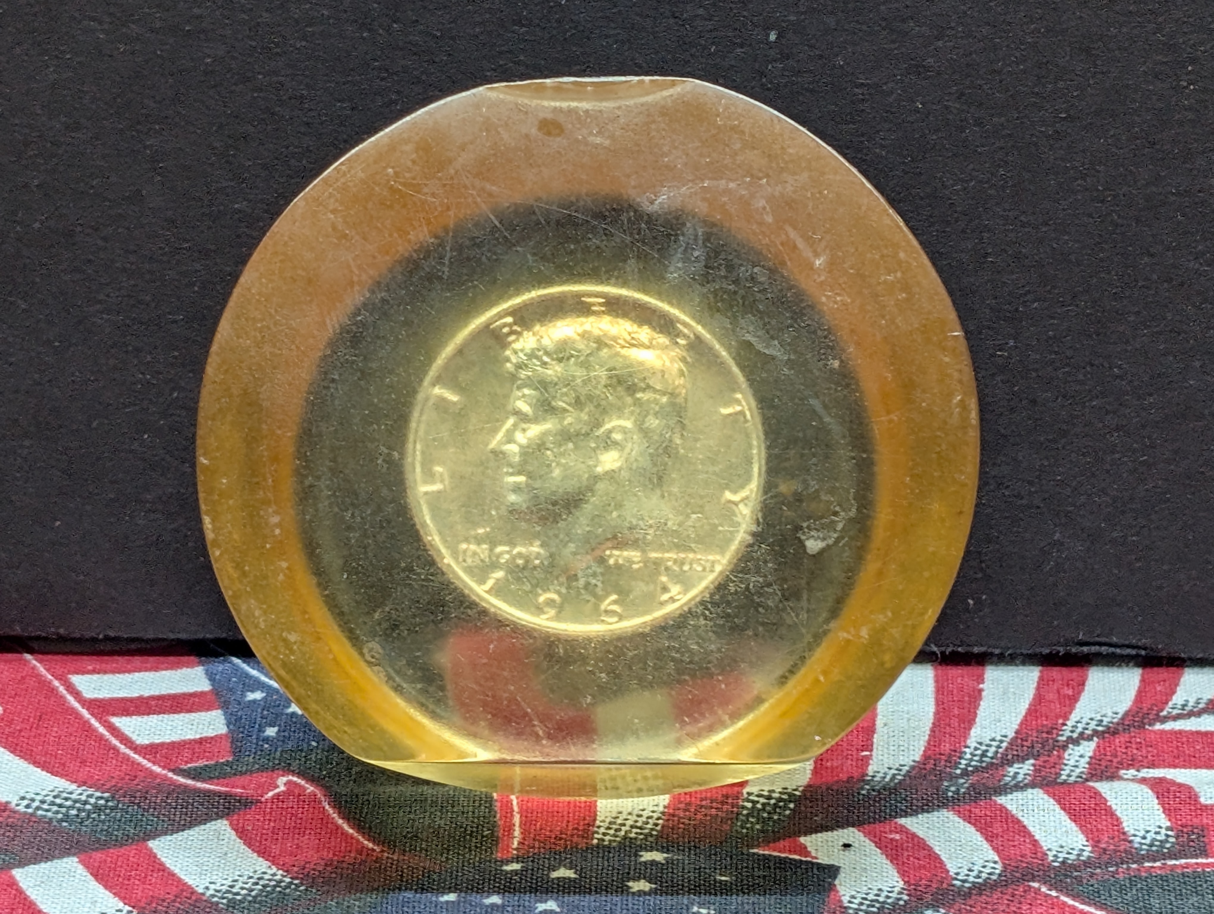 1964 Kennedy 90% Silver Half-Dollar - In Lucite Paper weight