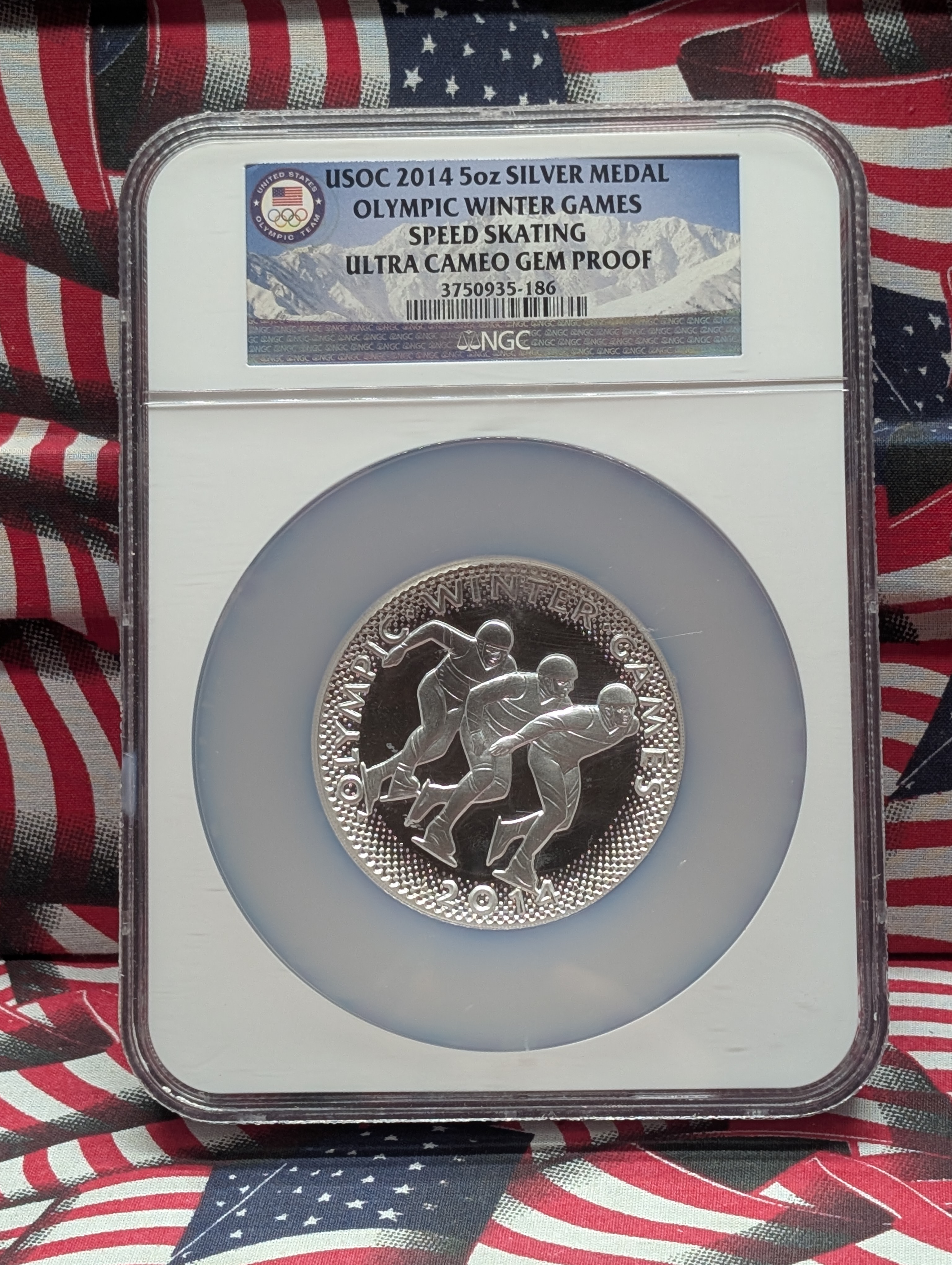 USOC 2014 Winter Olympic Speed Skating Commemorative 5 oz .999 Fine Silver Coin - NGC Ultra Cameo Gem Proof