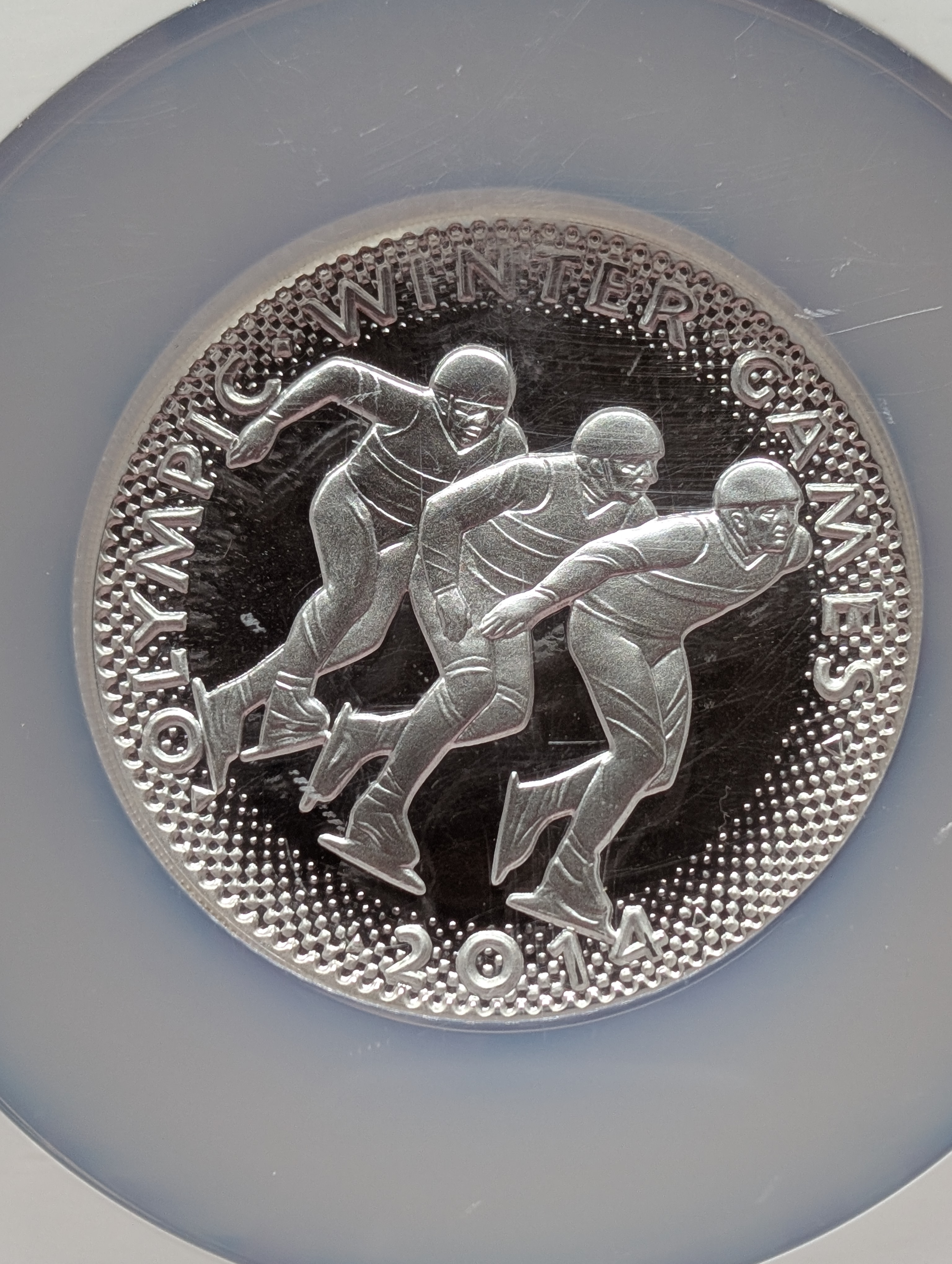 USOC 2014 Winter Olympic Speed Skating Commemorative 5 oz .999 Fine Silver Coin - NGC Ultra Cameo Gem Proof