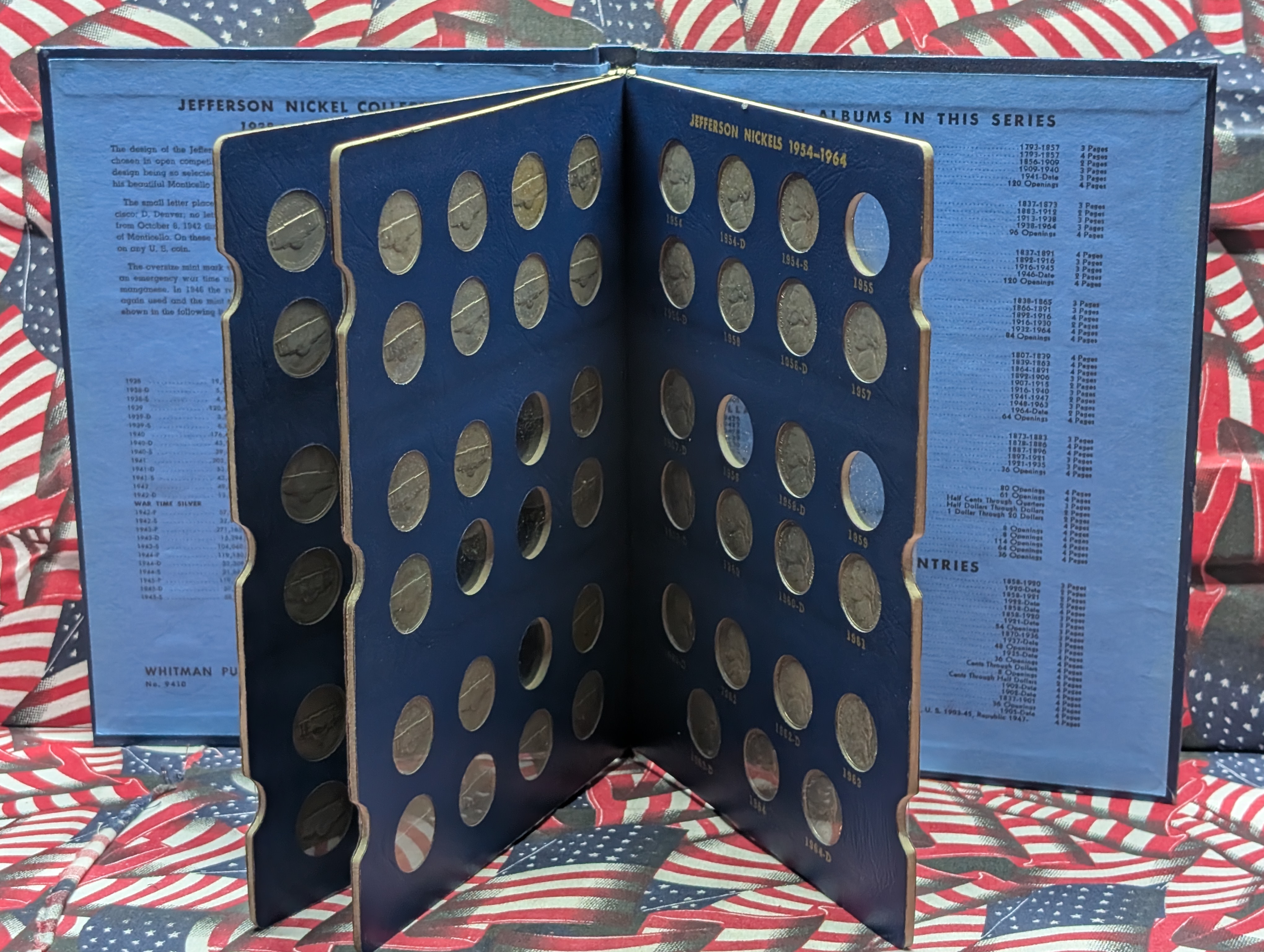 Mostly Complete Set of Jefferson Nickels In Whitman Slide Album - Includes (11) SILVER War-Time Nickels - 60 Coins Total
