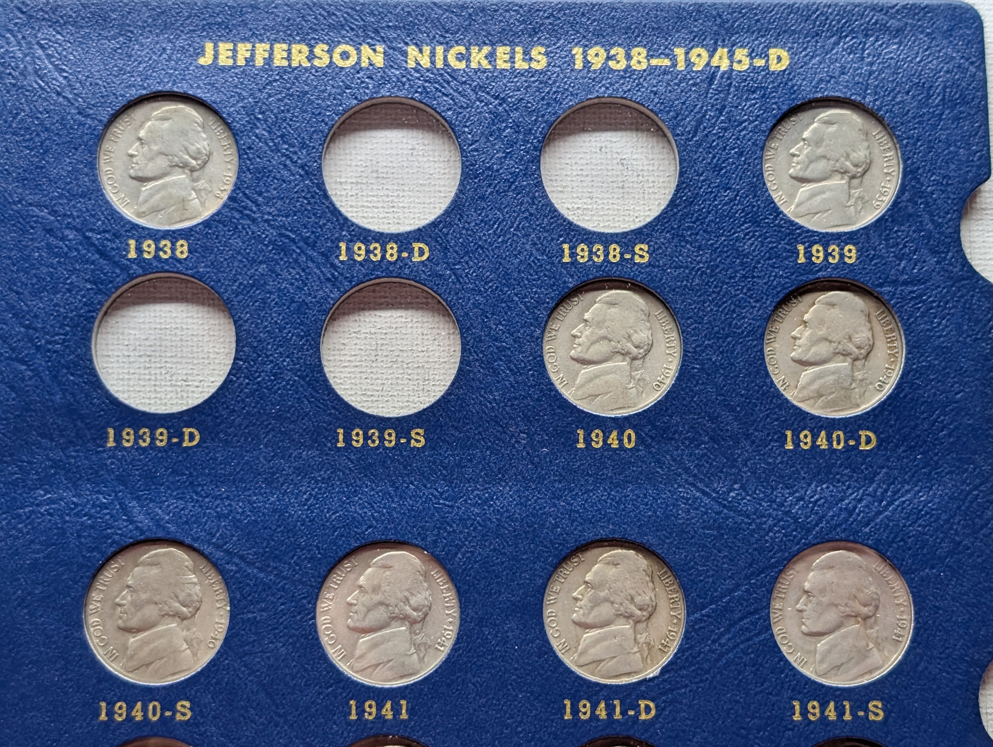 Mostly Complete Set of Jefferson Nickels In Whitman Slide Album - Includes (11) SILVER War-Time Nickels - 60 Coins Total