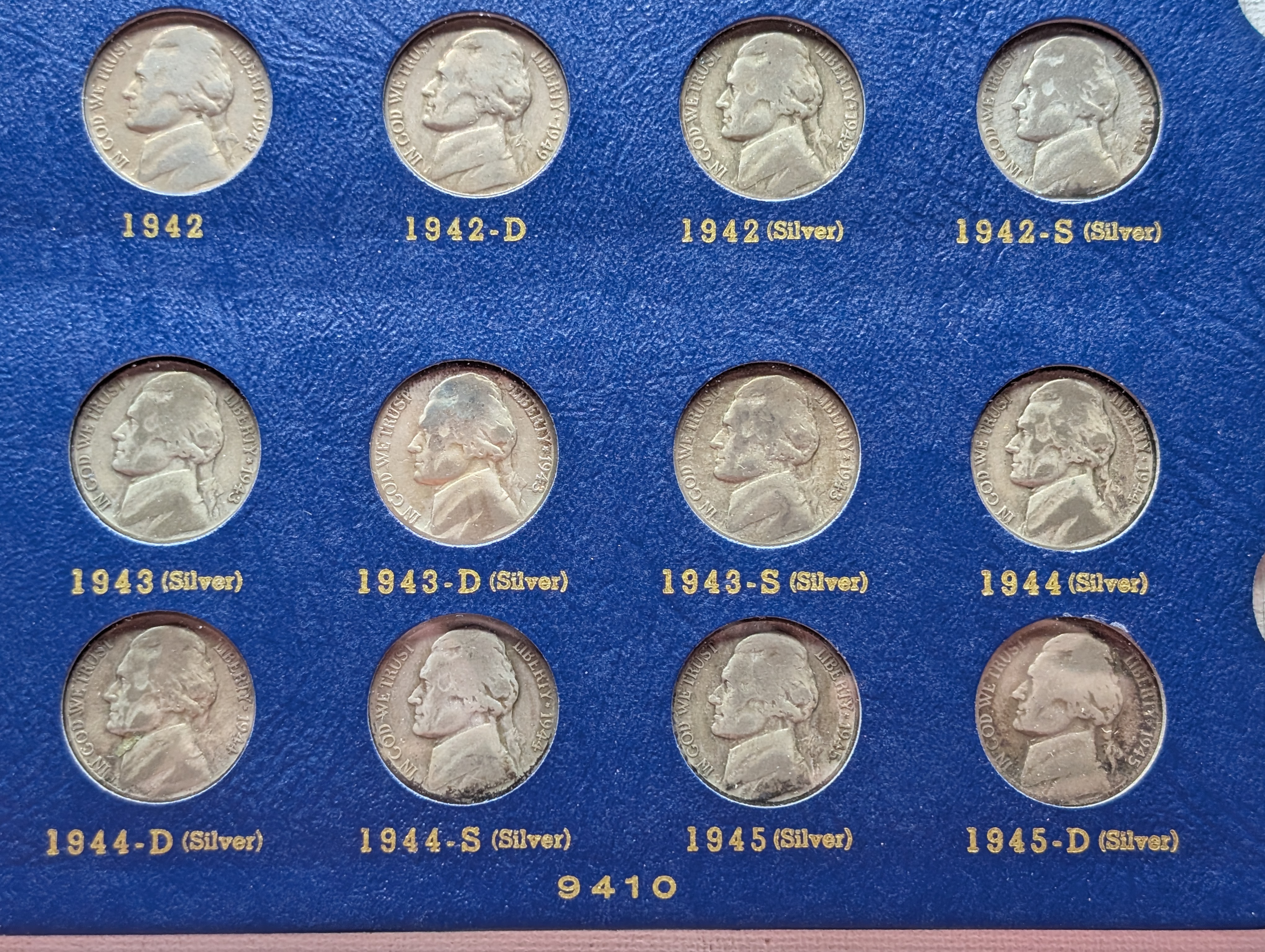 Mostly Complete Set of Jefferson Nickels In Whitman Slide Album - Includes (11) SILVER War-Time Nickels - 60 Coins Total