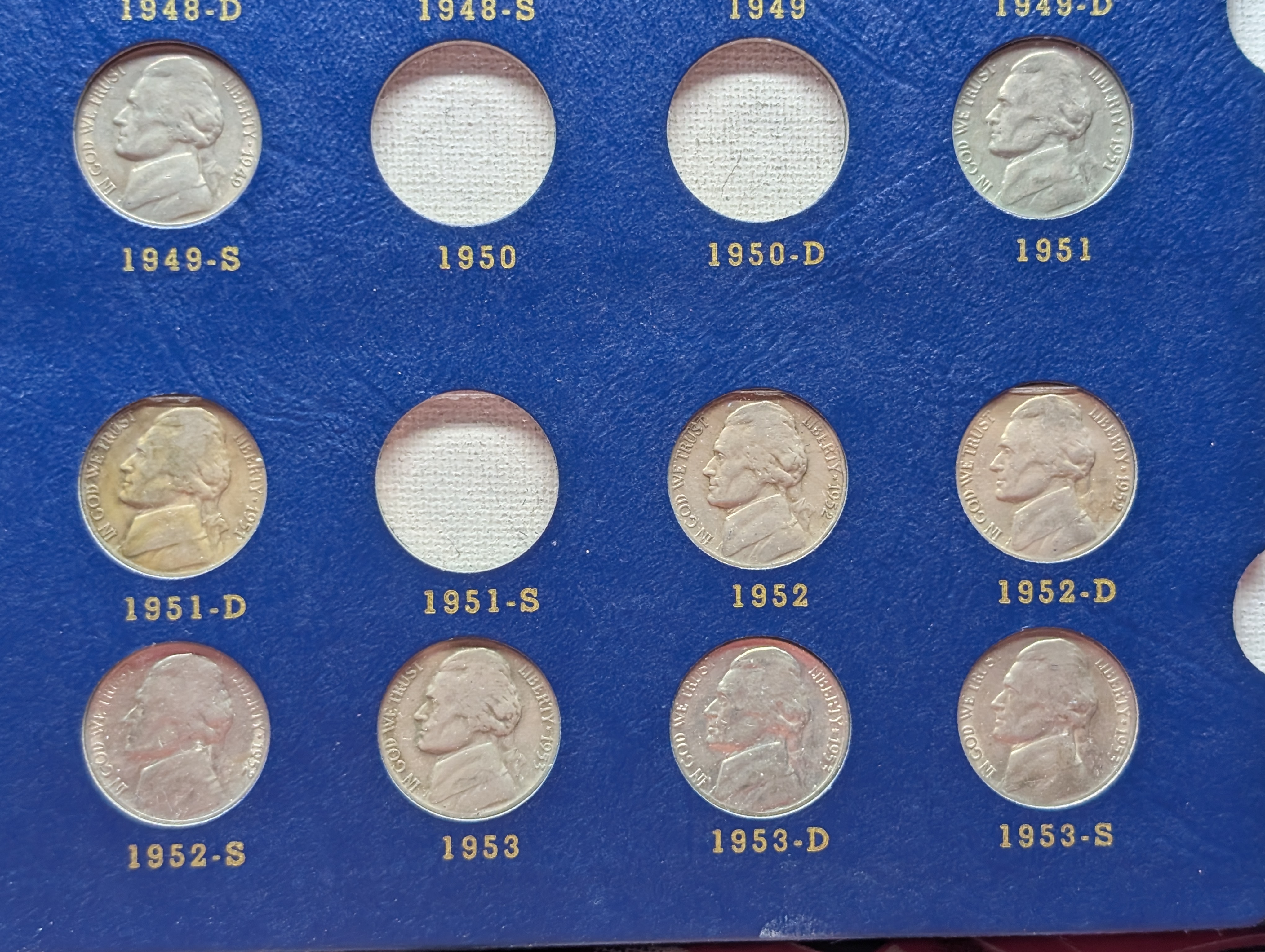 Mostly Complete Set of Jefferson Nickels In Whitman Slide Album - Includes (11) SILVER War-Time Nickels - 60 Coins Total