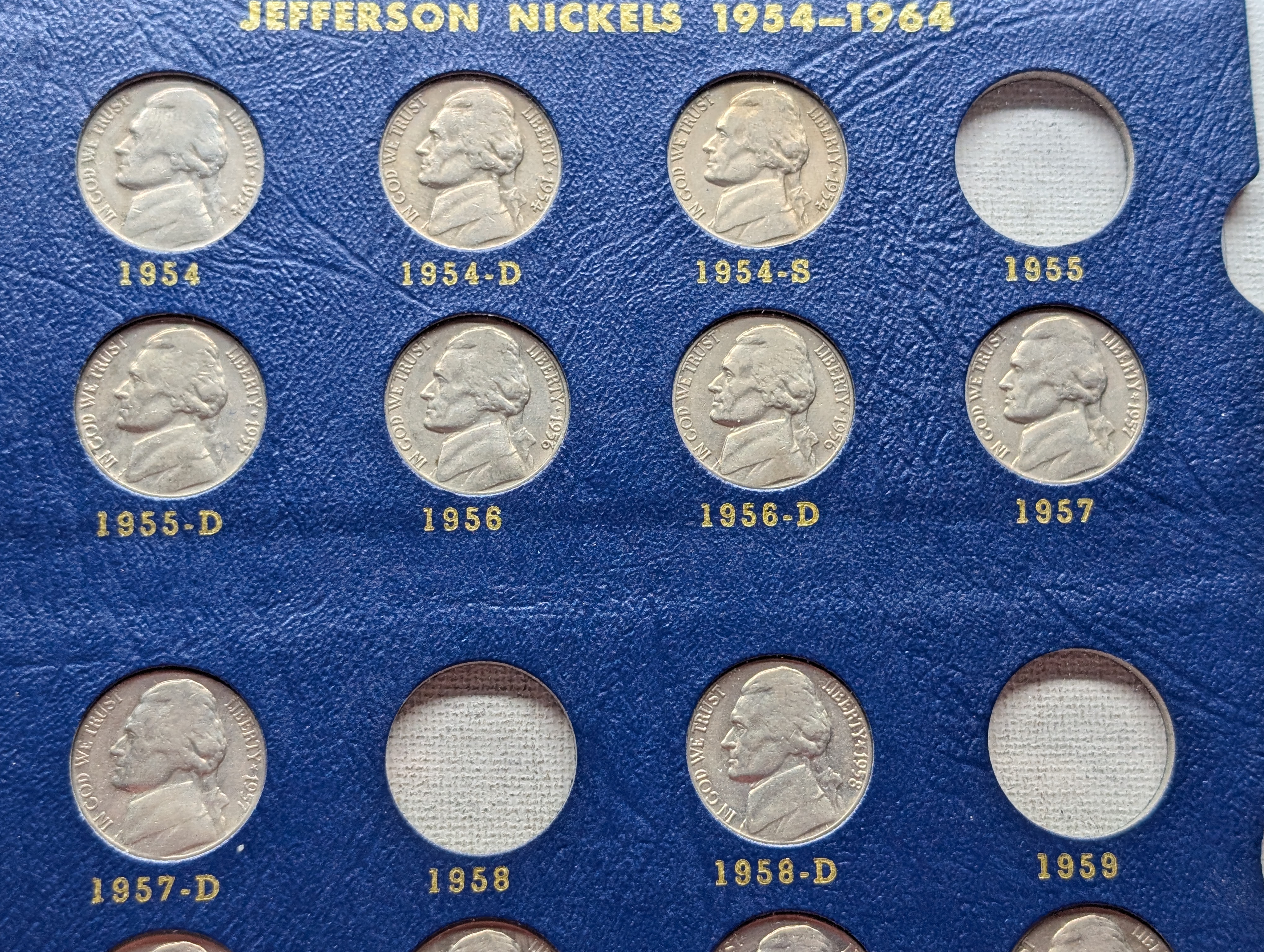 Mostly Complete Set of Jefferson Nickels In Whitman Slide Album - Includes (11) SILVER War-Time Nickels - 60 Coins Total