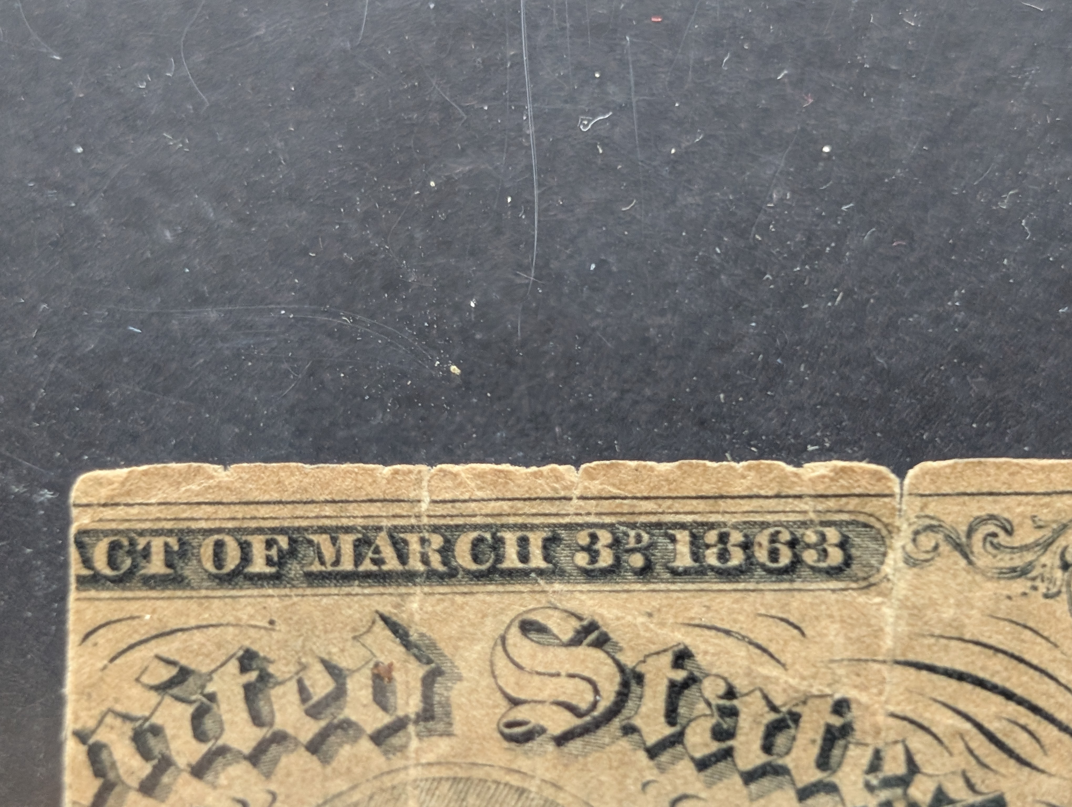 (2) 3-Cent Fractional Currency Notes (top note has a split)