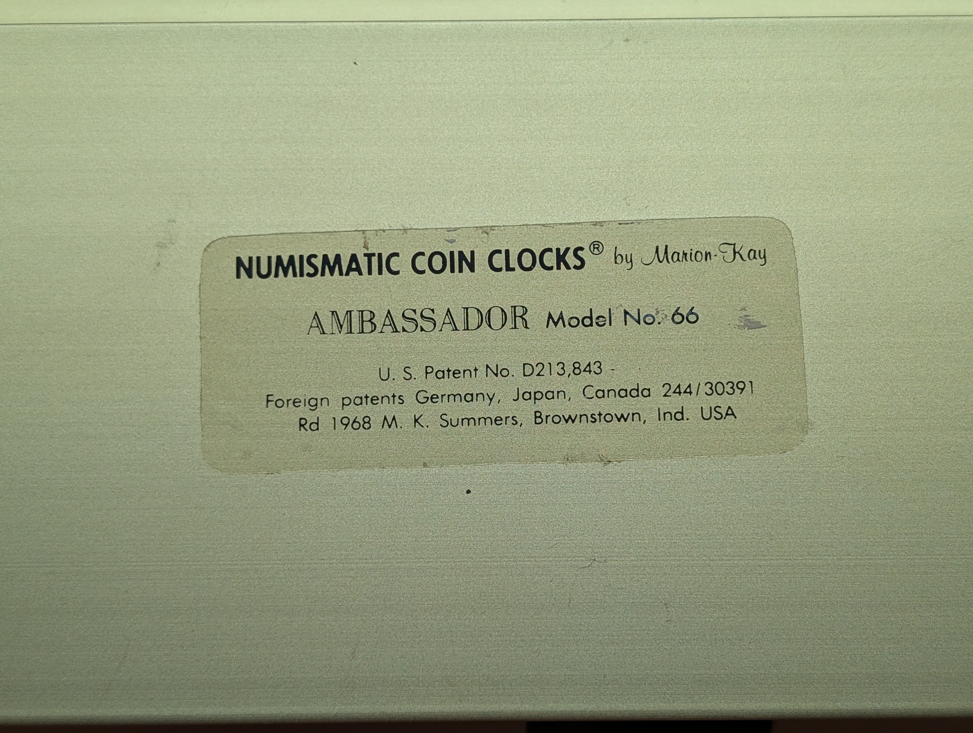 Vintage 60s Numismatic Coin Clock By Marion Kay W/ (2) 90% Silver Half-Dollars, (2) 90% Silver Quarters, (8) 90% Silver Dimes - Clock Works