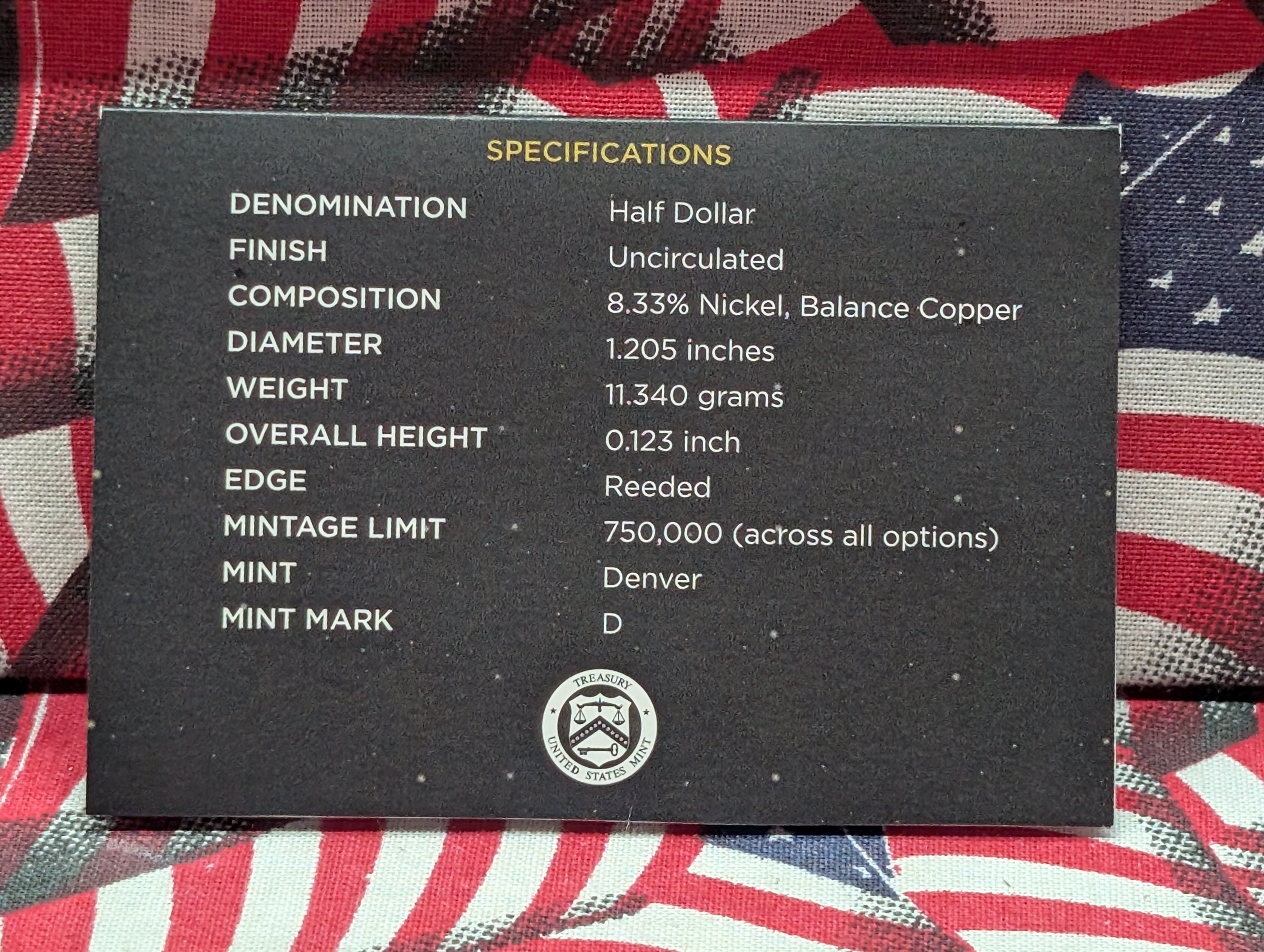 2019-D Apollo 11 50th Anniversary Commemorative Uncirculated Half-Dollar W/ Box & COA