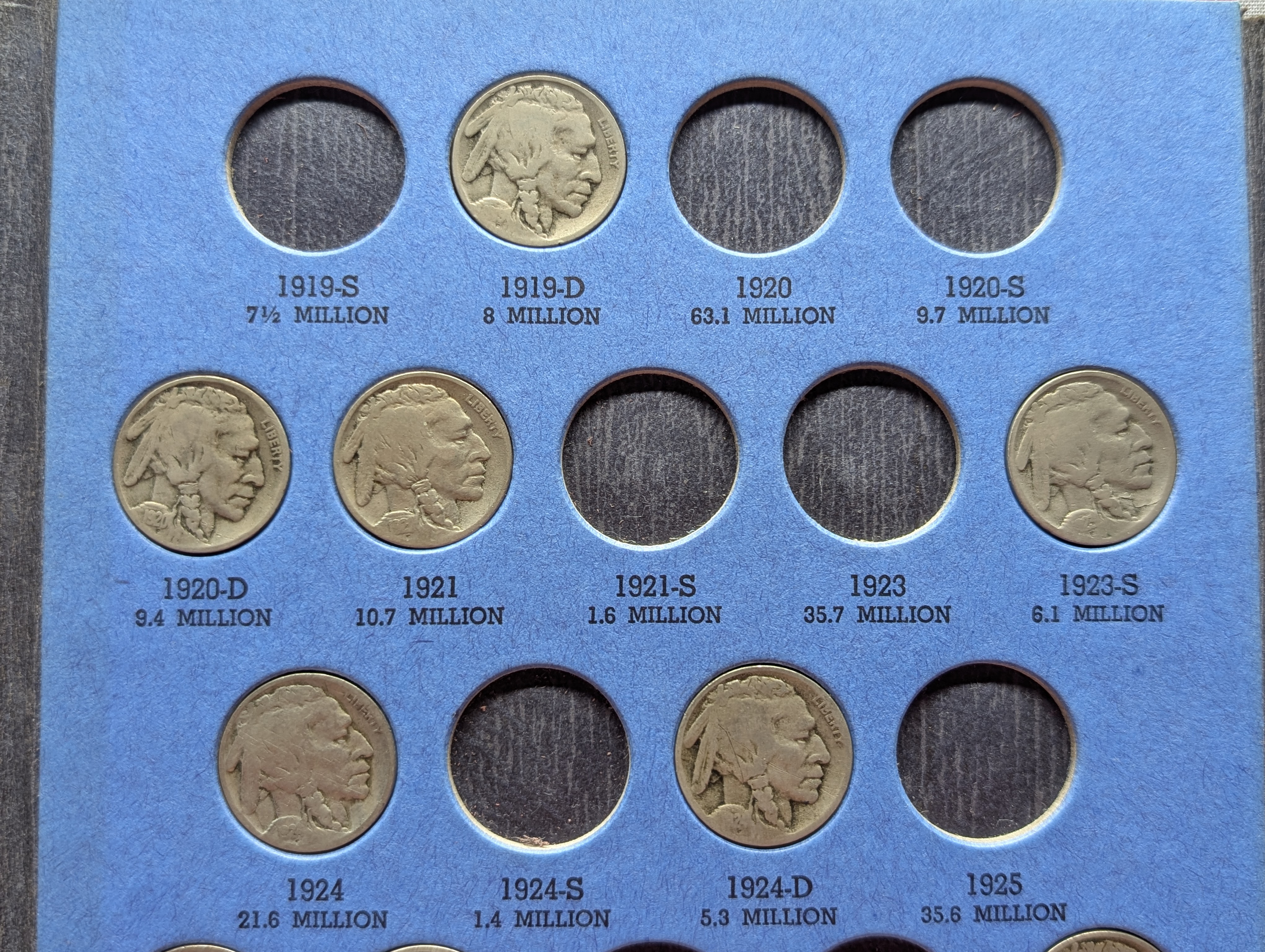 Partial Set of Buffalo Nickels in a Whitman Folder, 27 Coins
