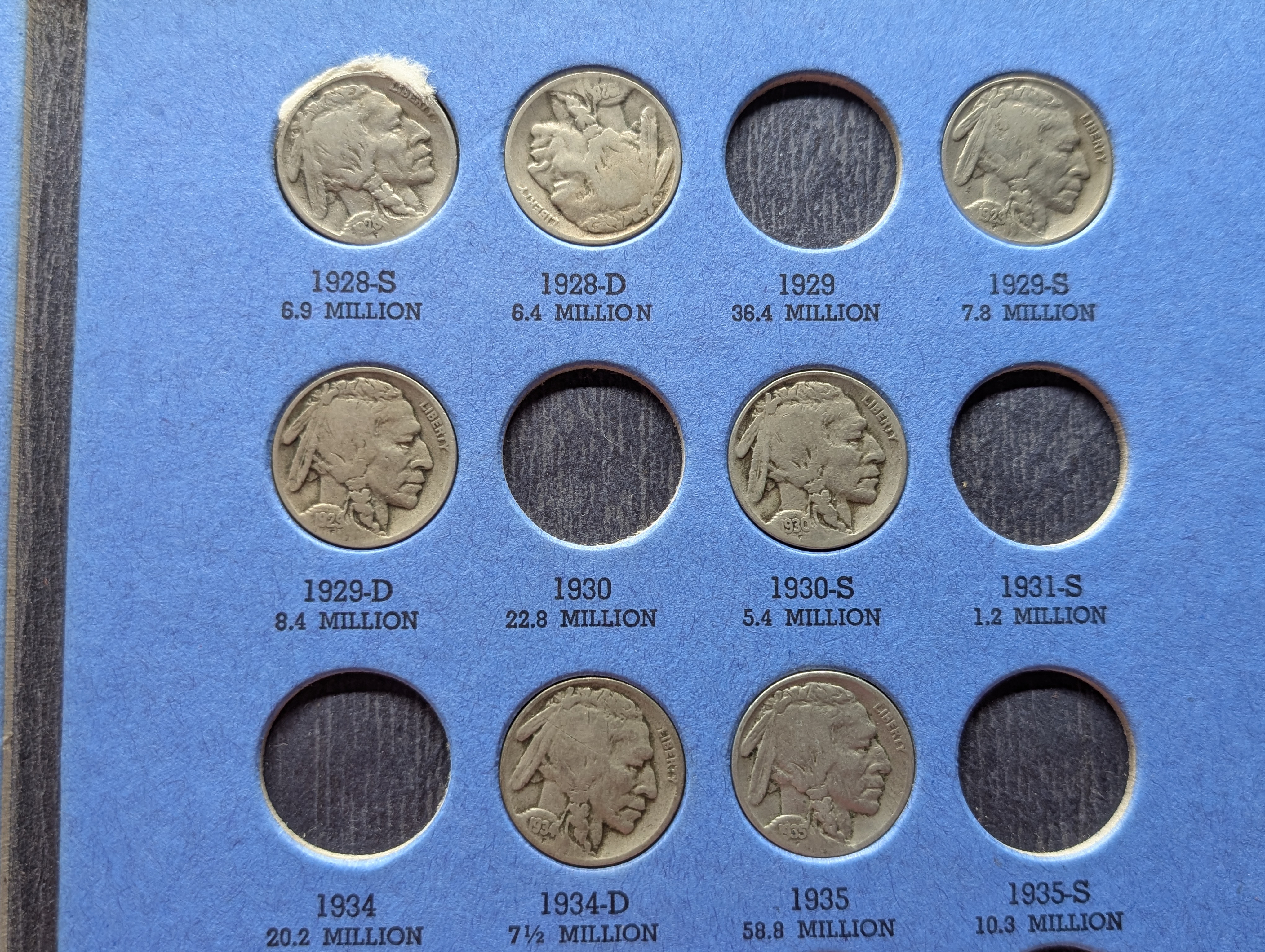 Partial Set of Buffalo Nickels in a Whitman Folder, 27 Coins