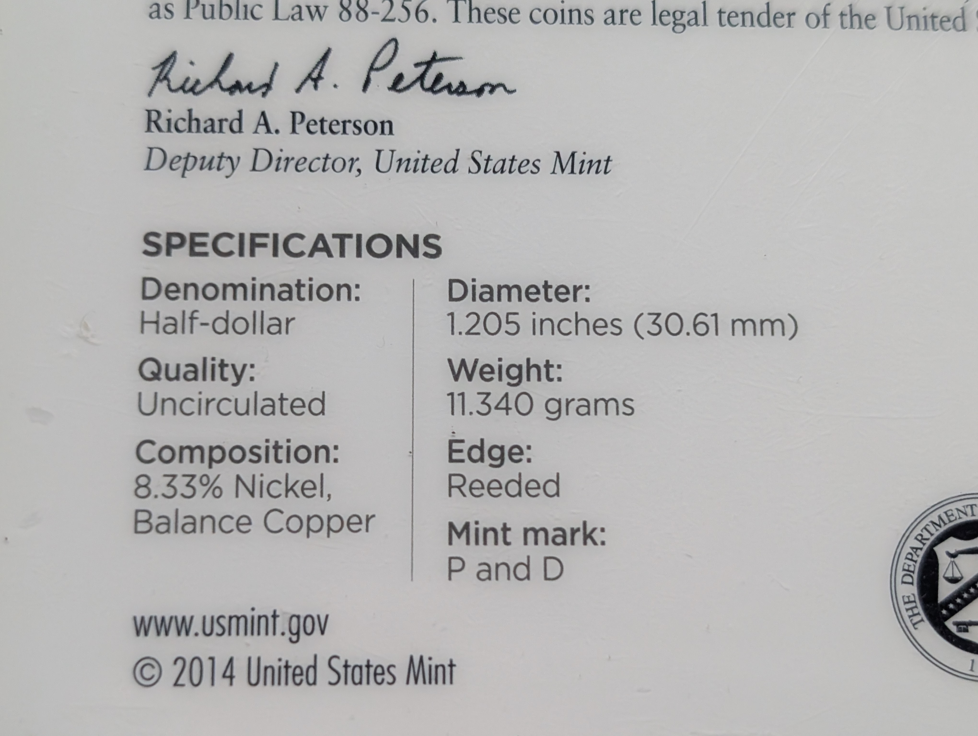 2014-P&D 50th Anniversary Kennedy Half Dollars 2-Coin Uncirculated Set