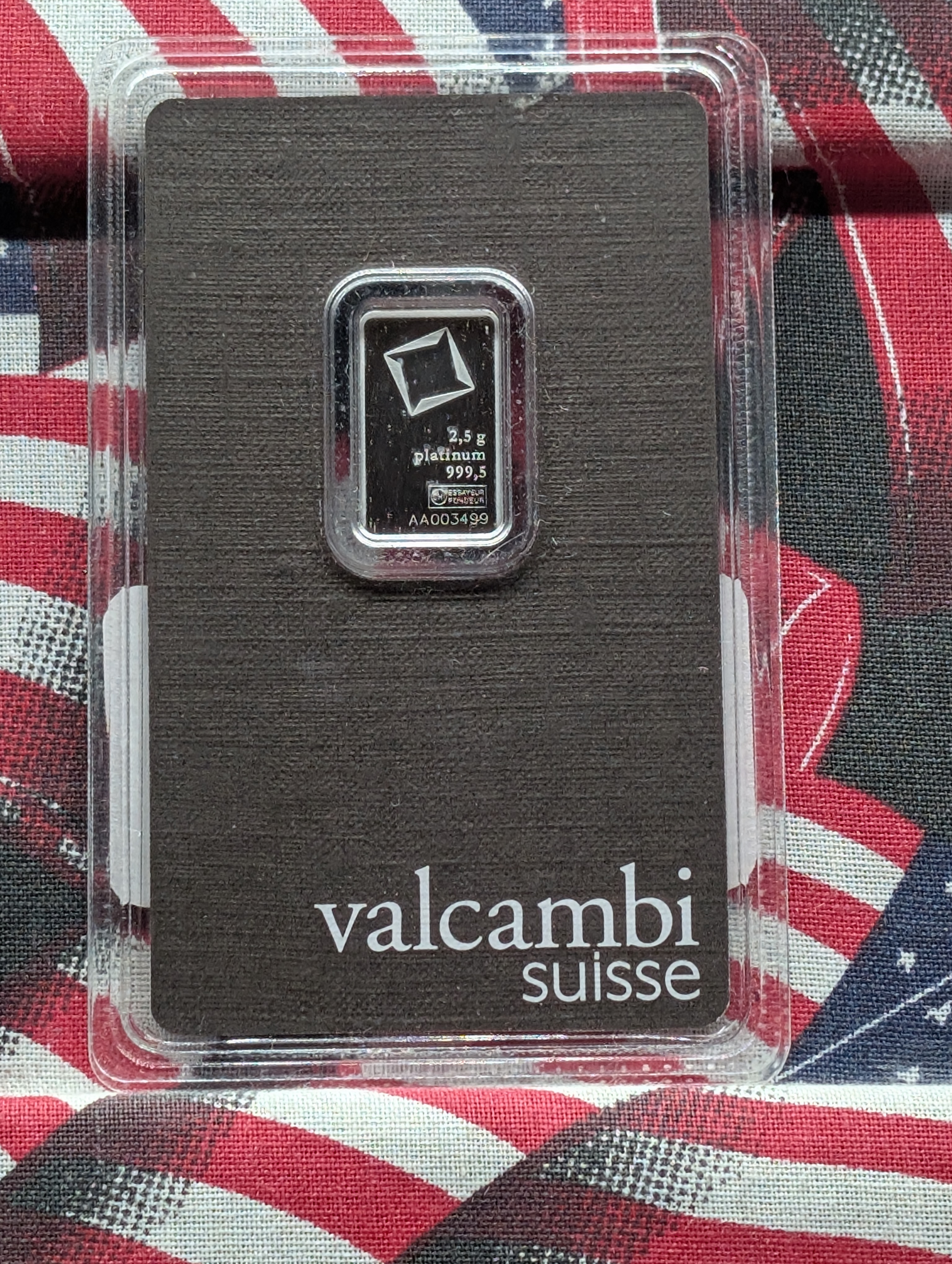 2.5g Platinum Bar - Sealed in Valcambi Assay Card