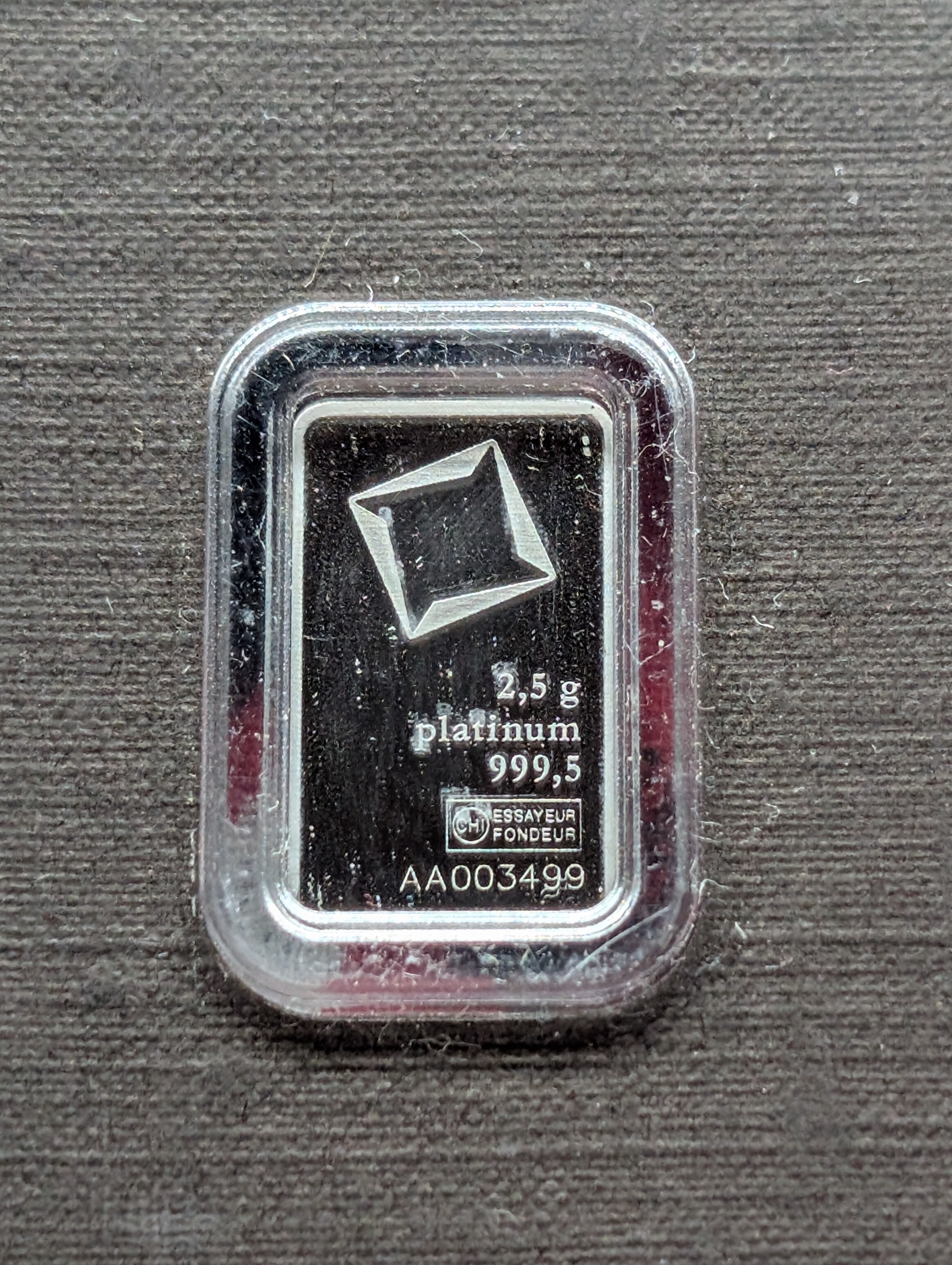 2.5g Platinum Bar - Sealed in Valcambi Assay Card