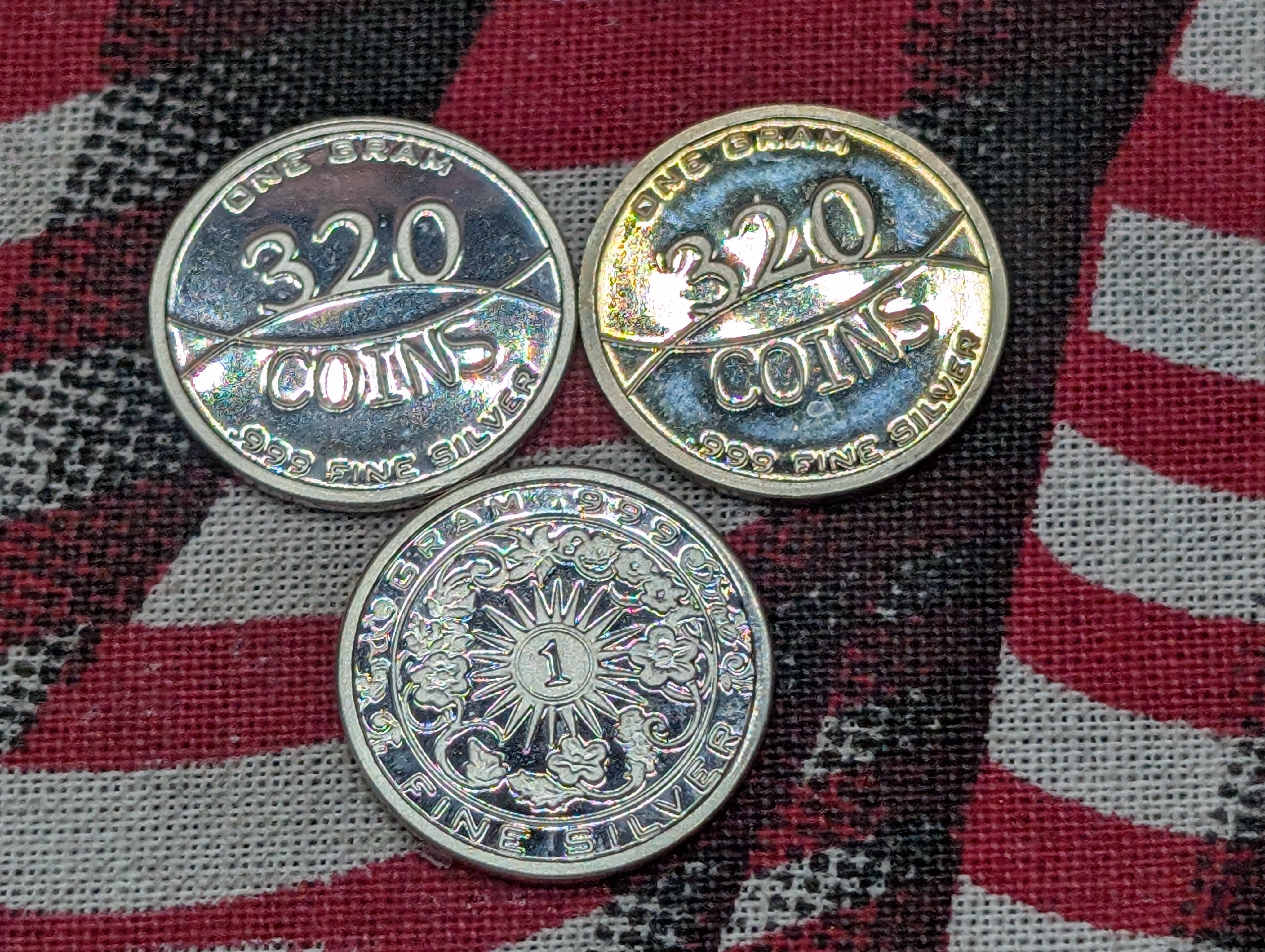 (3) 1g each, .999 Fine Silver Coins w/ Painted Designs
