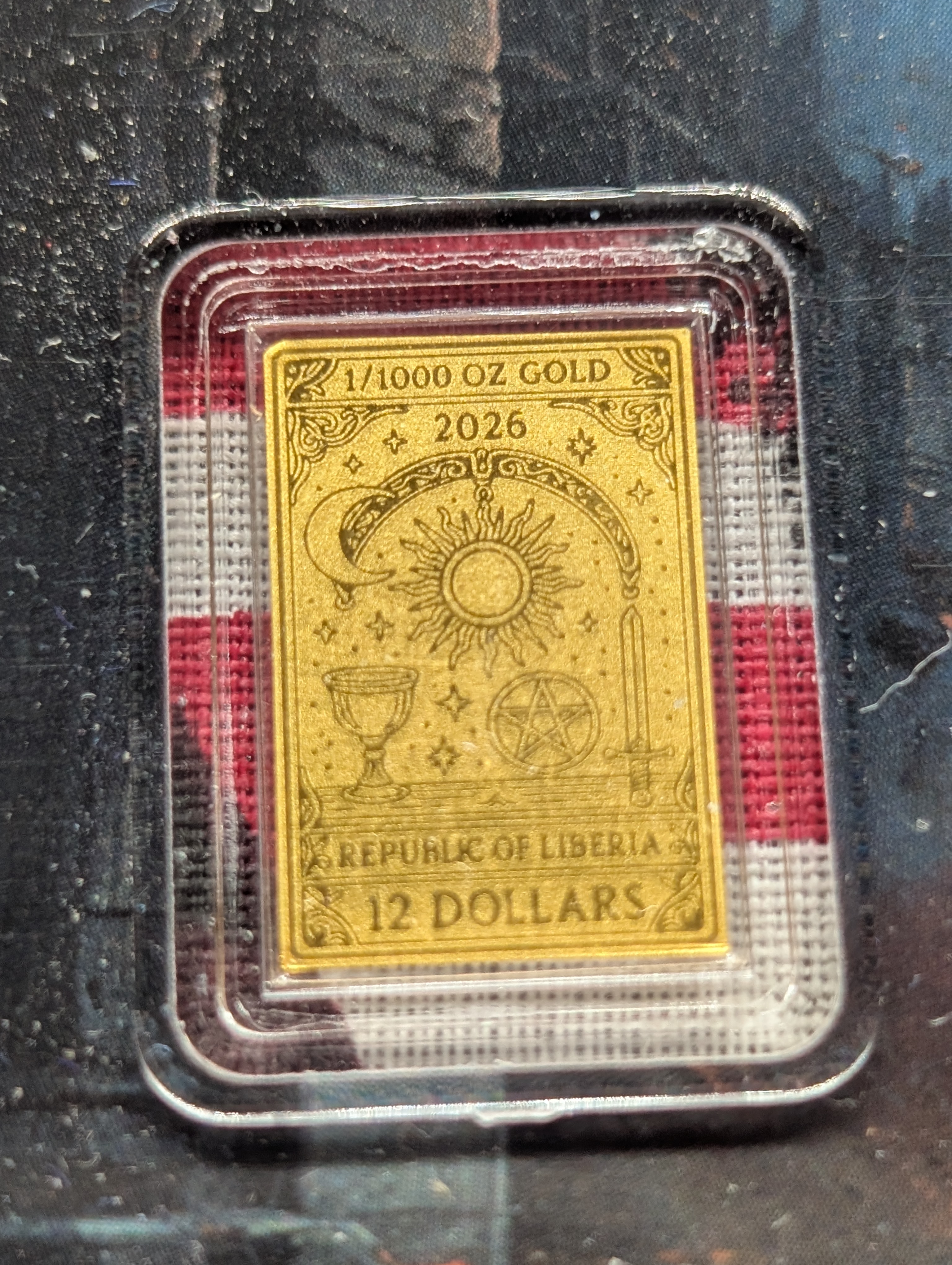 Liberia 1/1000 Troy Oz. .9999 Fine Gold "The Magician" Bar, In Assay Card