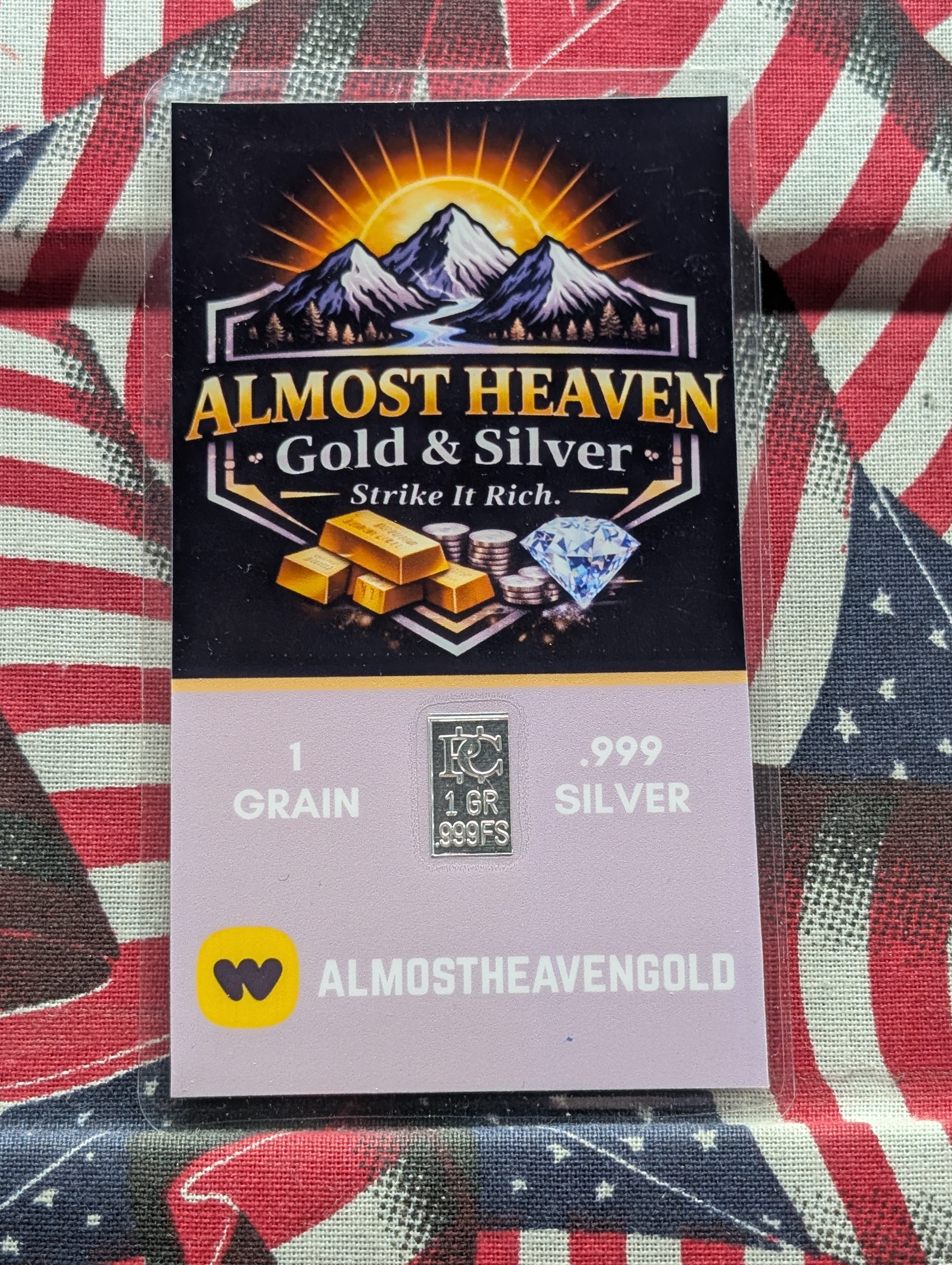 Almost Heaven Gold & Silver 1 grain .999 Fine Silver Bar