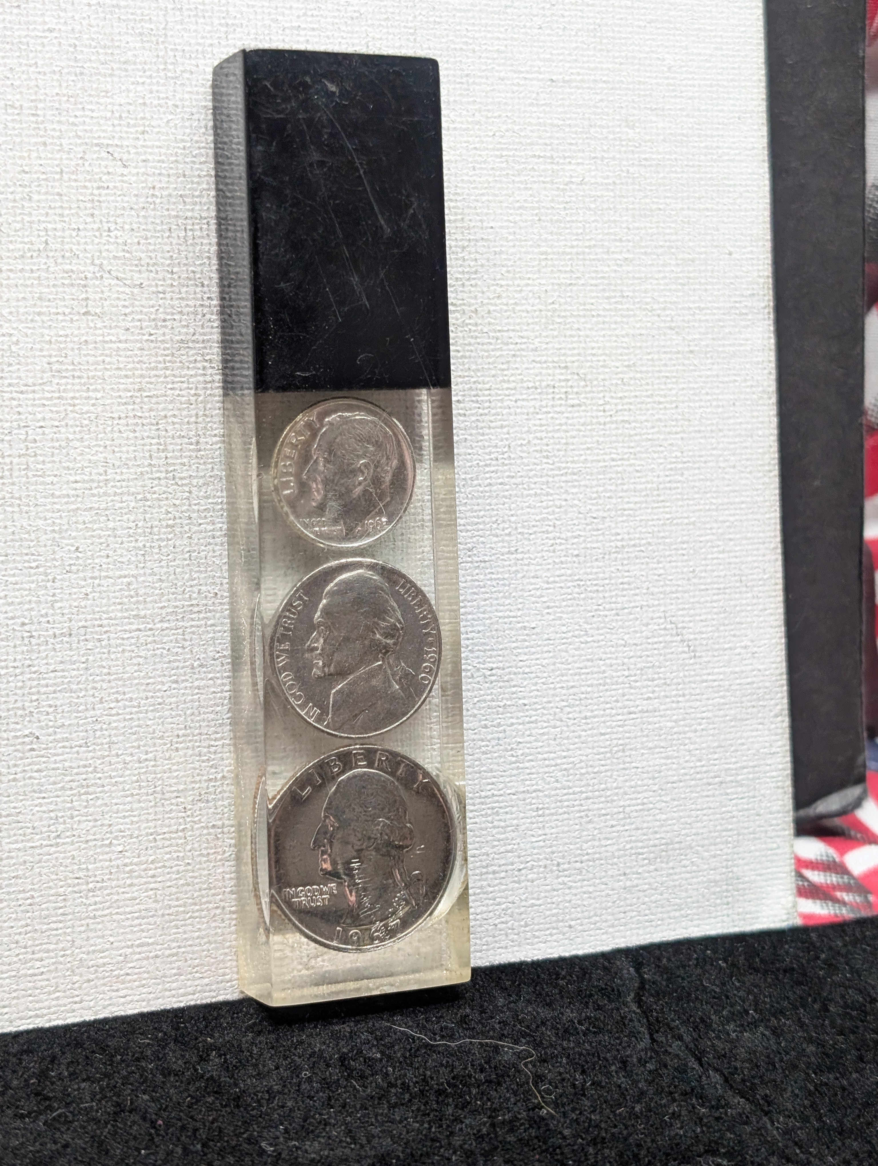 Vintage 3-Coin Presentation Desk Ornament W/ 1962 90% Silver Roosevelt Dime