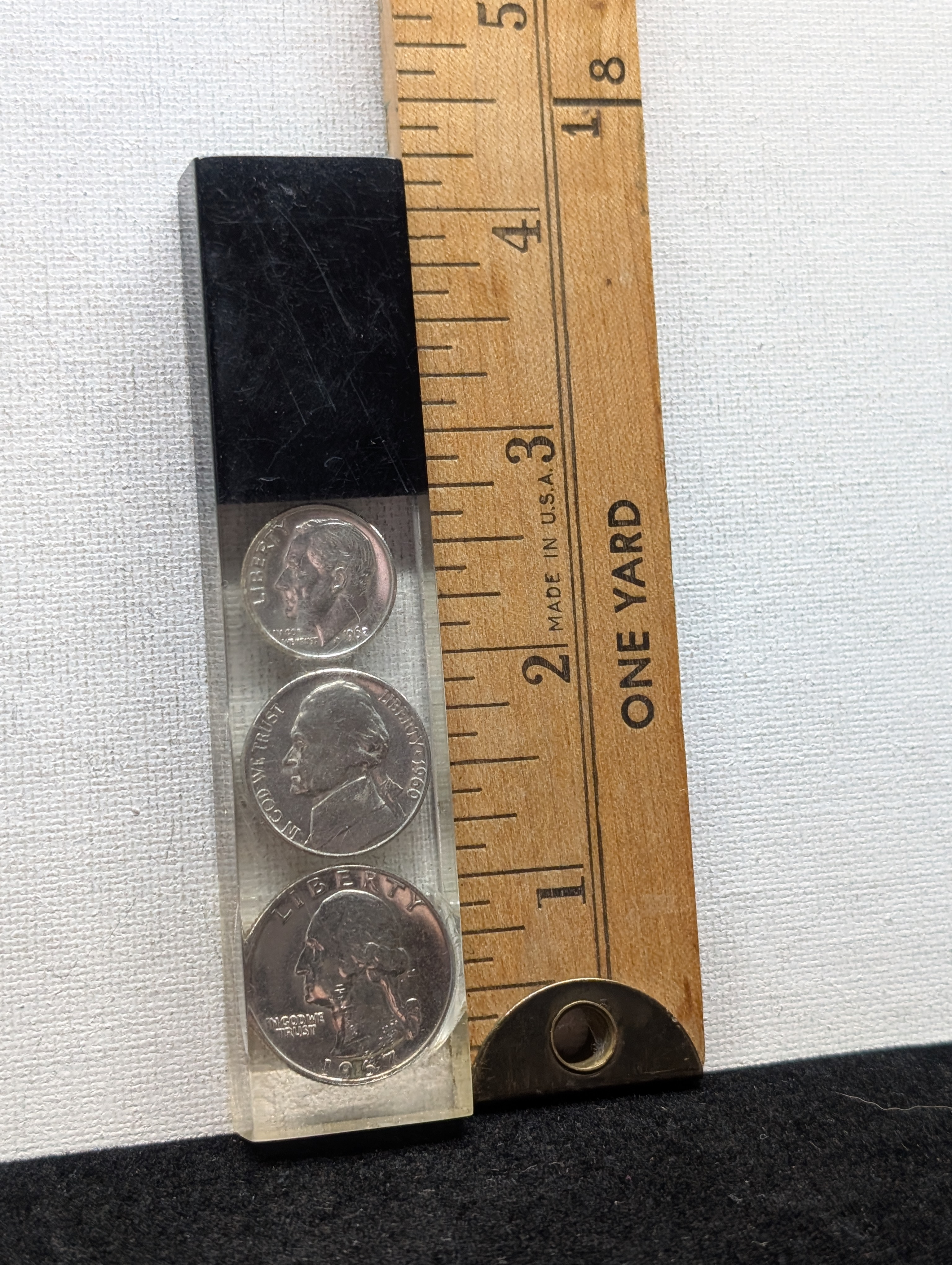 Vintage 3-Coin Presentation Desk Ornament W/ 1962 90% Silver Roosevelt Dime