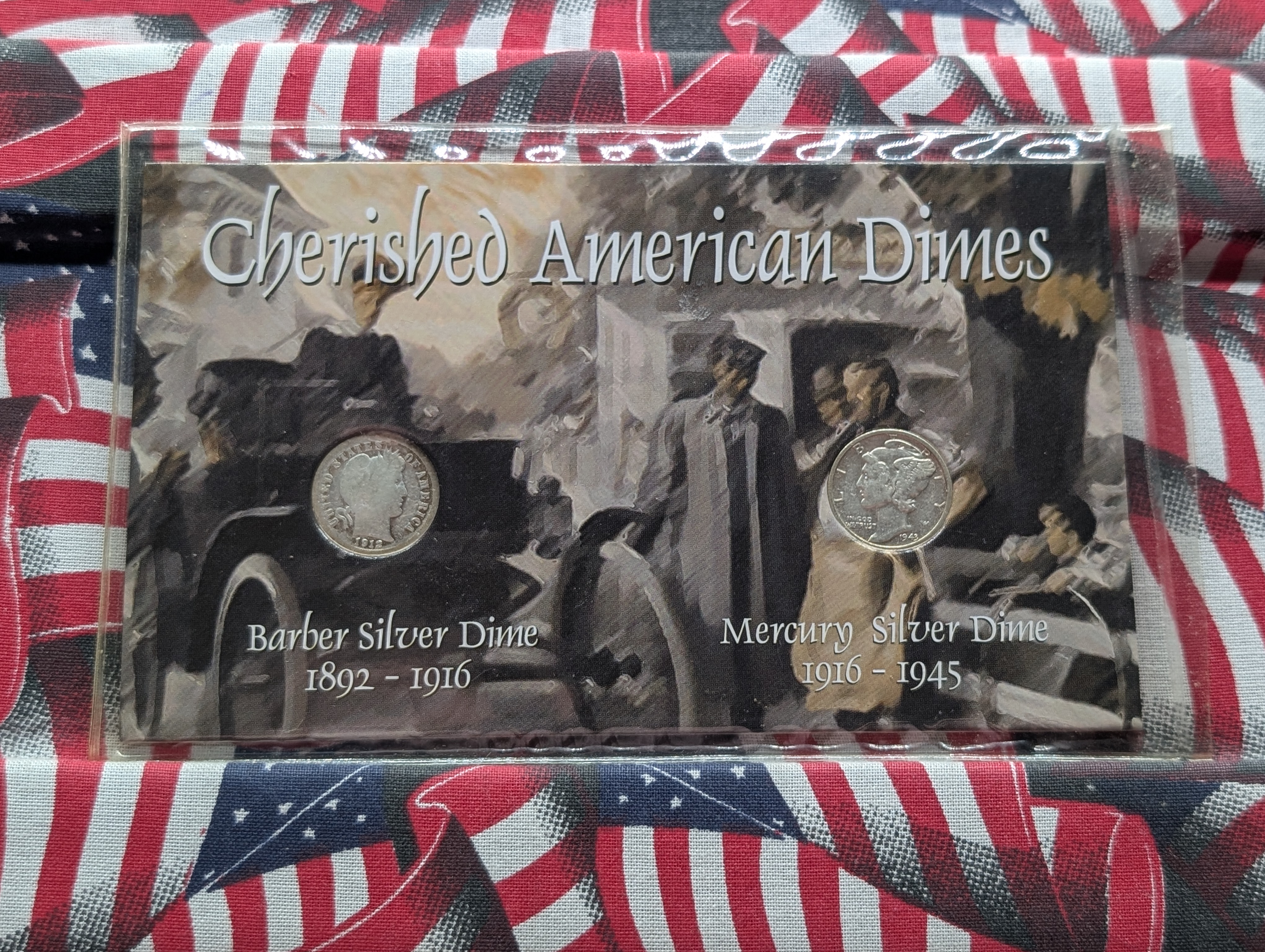"Cherished American Dimes" 2-Coin Set - Includes 1912 SILVER Barber Dime & 1943 Mercury Dime - Both Are 90% Silver