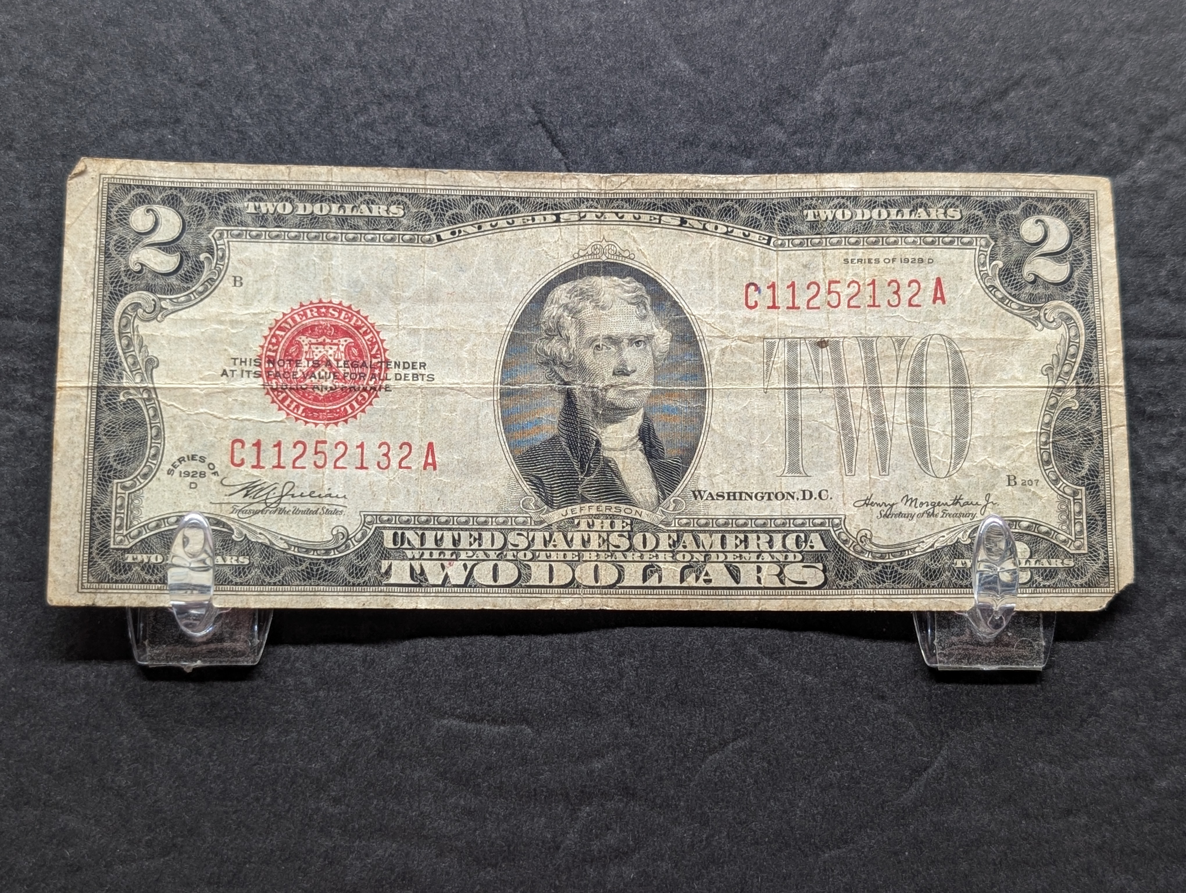 1935-G Series $1 Silver Certificate Note, 1957-B Series $1 Silver Certificate Note, & 1928-D Series $2 U.S. Red Seal Note