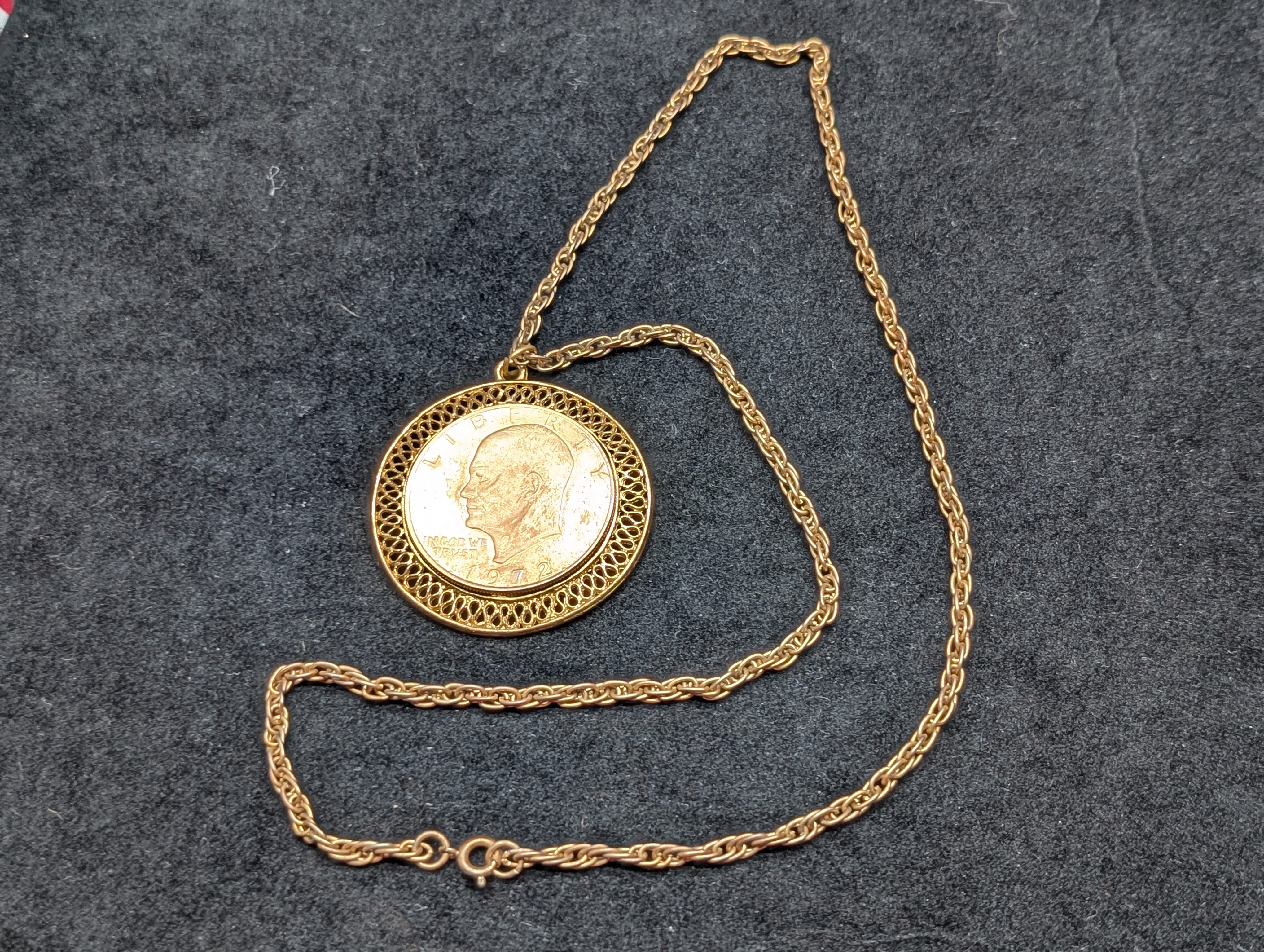 1972 Eisenhower Dollar Pendant & Necklace - Gold Layered