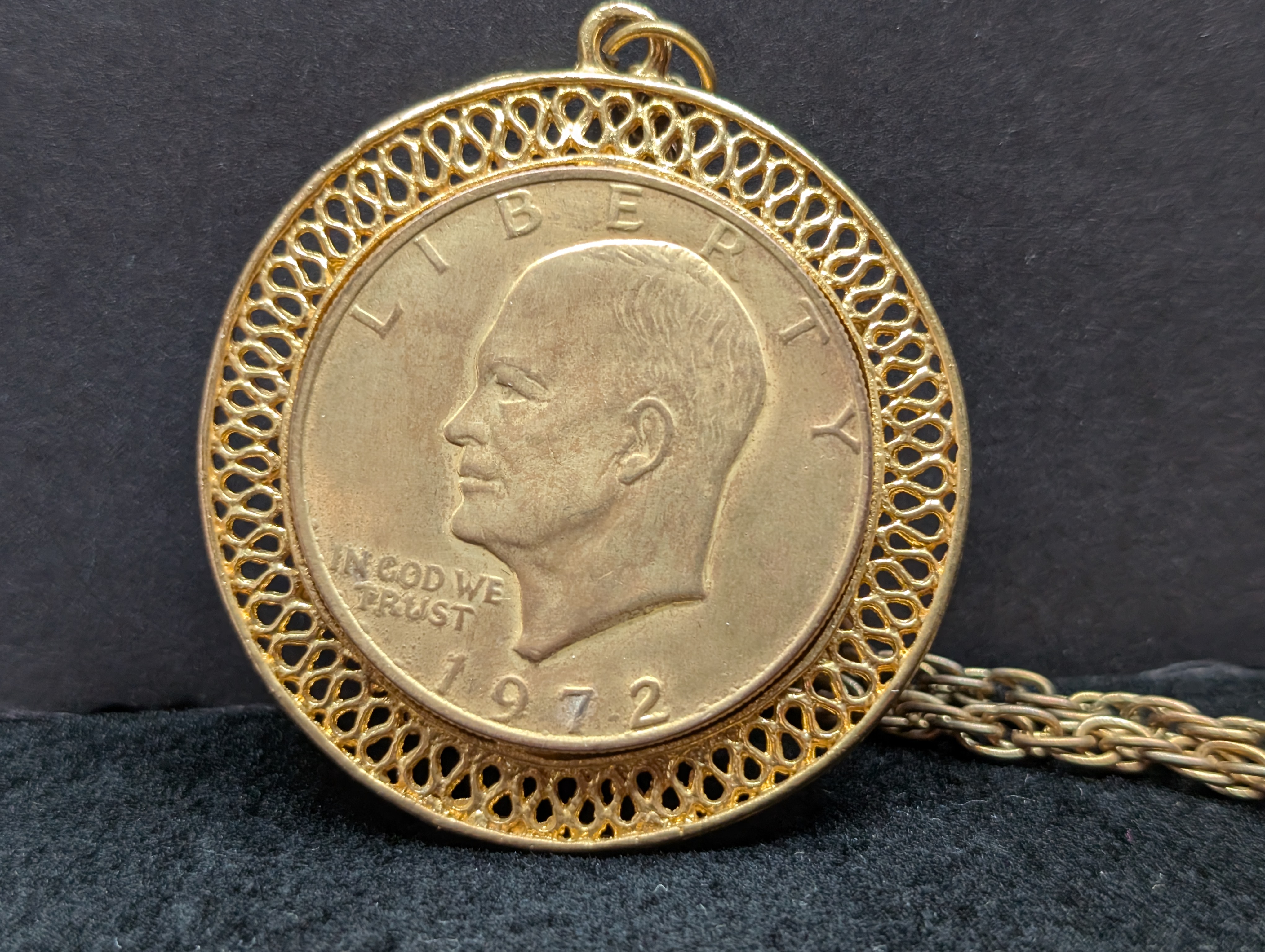 1972 Eisenhower Dollar Pendant & Necklace - Gold Layered