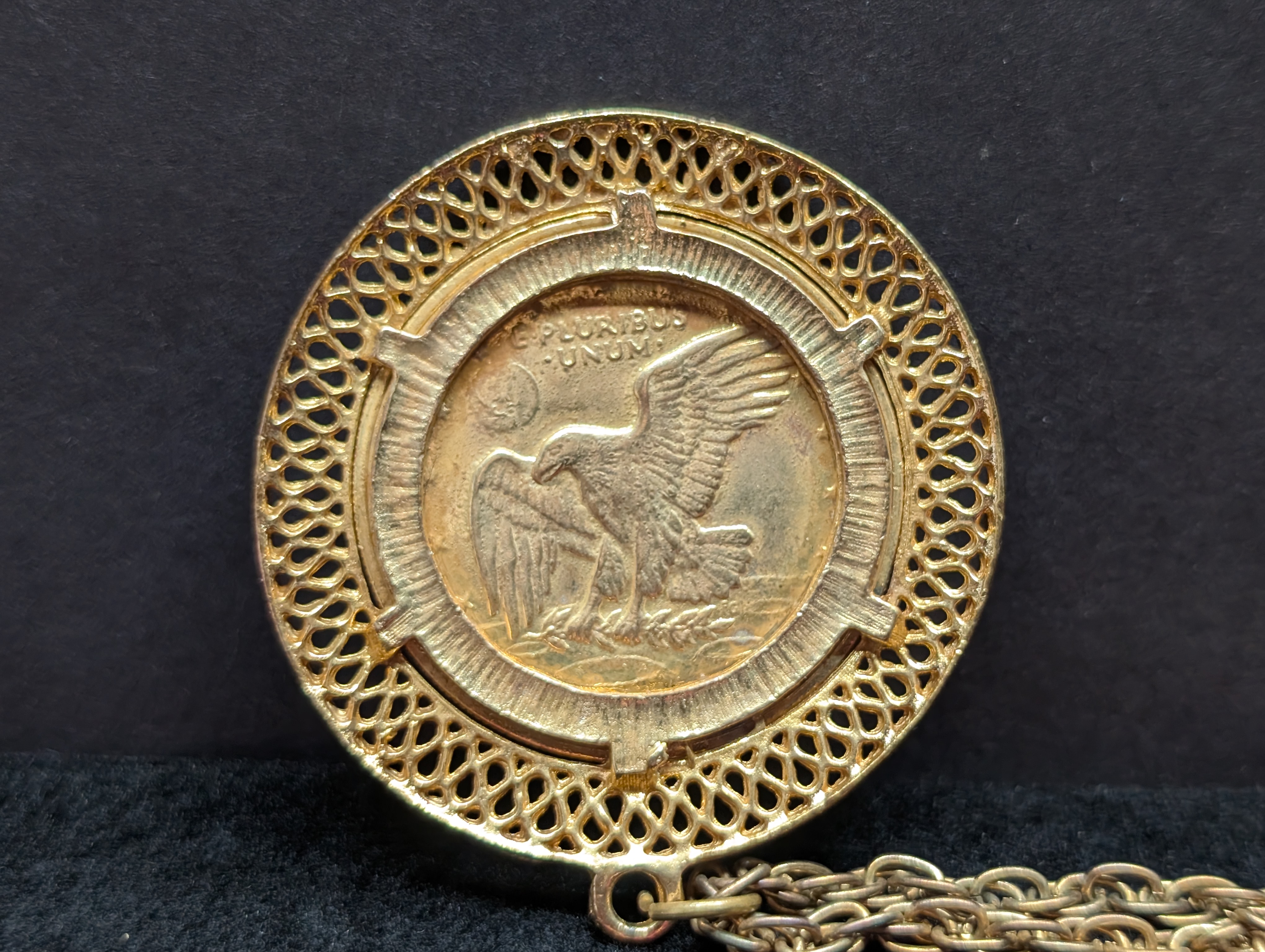 1972 Eisenhower Dollar Pendant & Necklace - Gold Layered