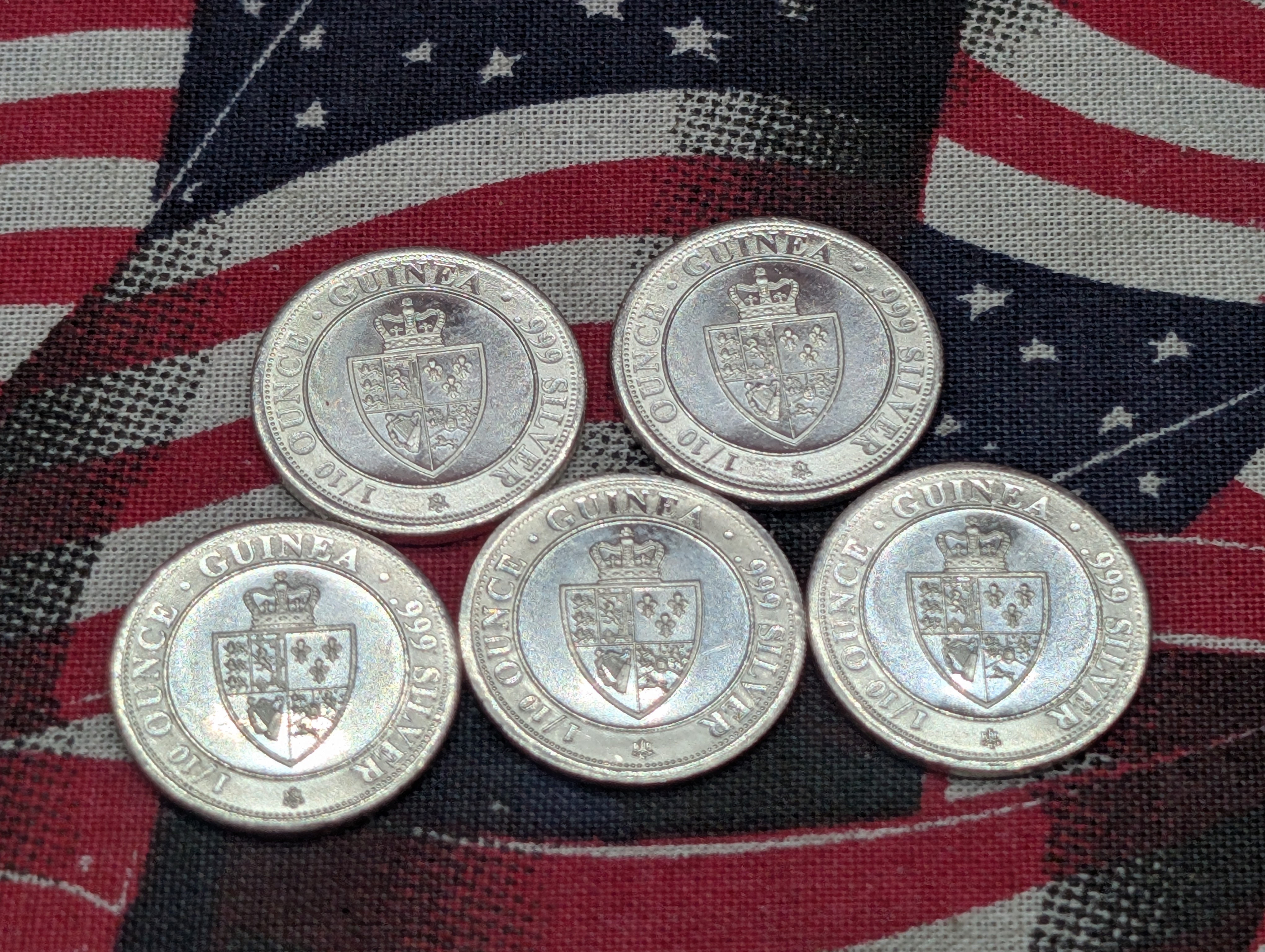 (5) 2020 1/10 oz .999 Fine Silver Guinea Coins