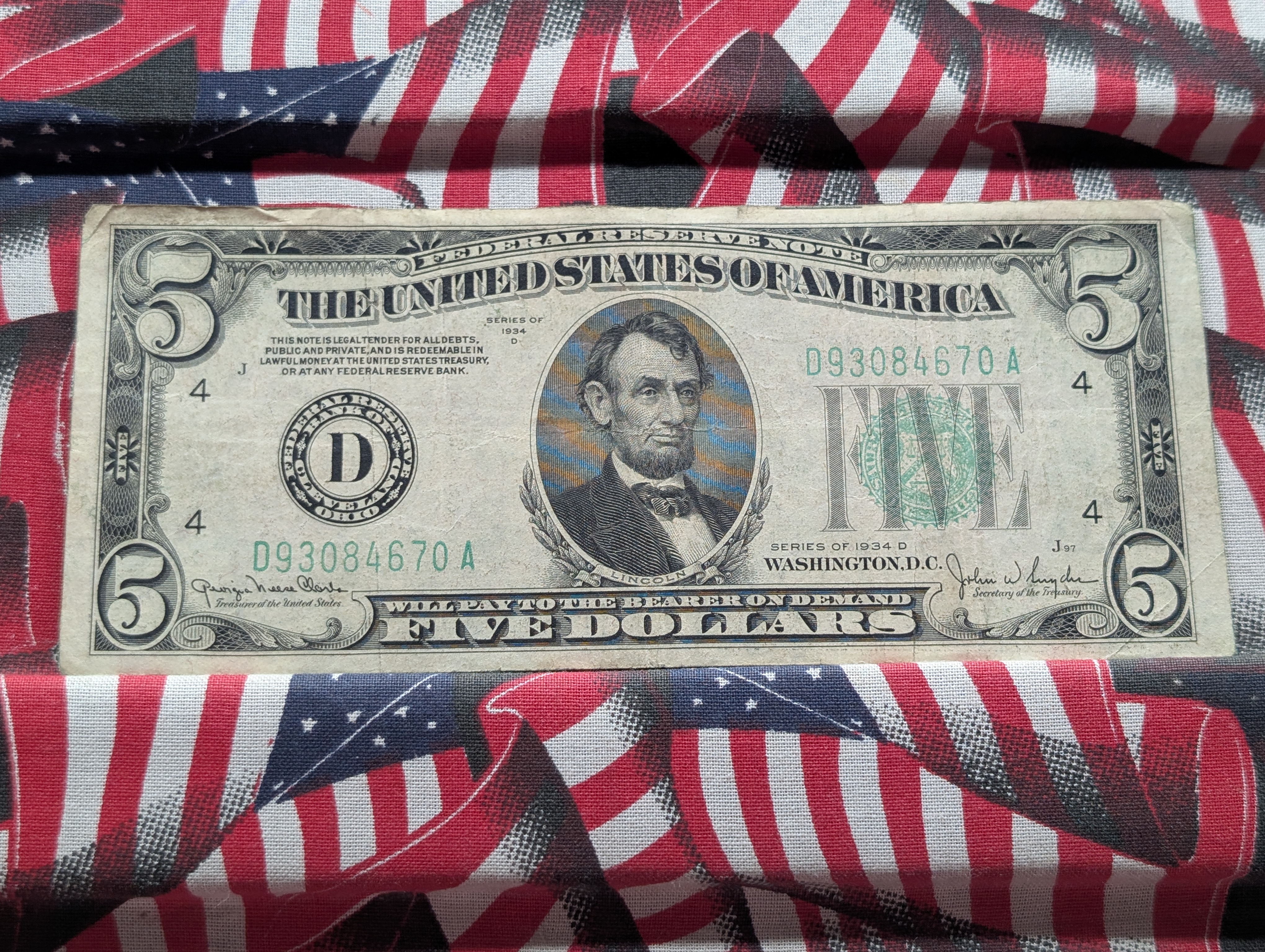 1934 D Series $5 Federal Reserve Note