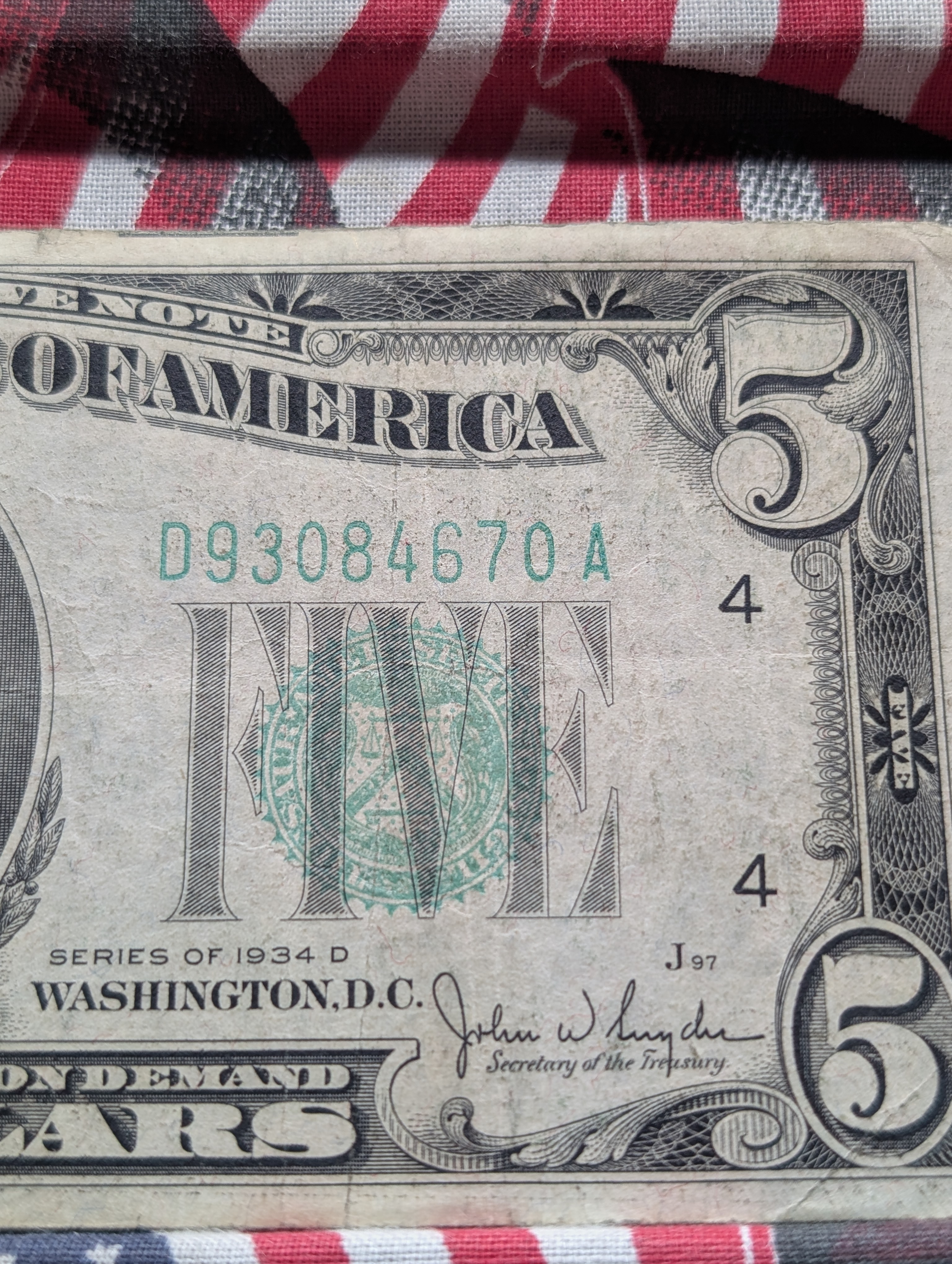 1934 D Series $5 Federal Reserve Note