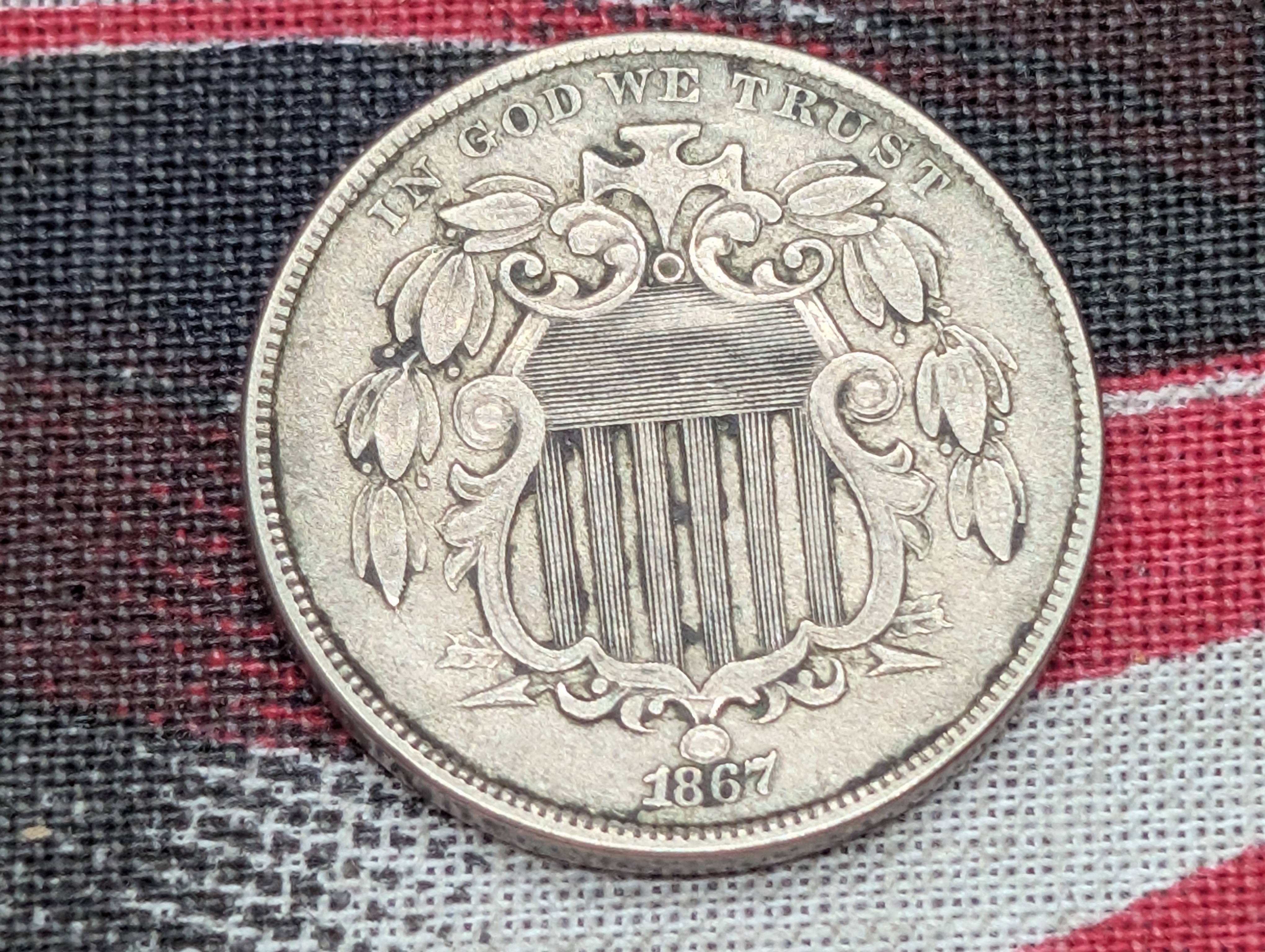 1867 No-Rays Shield Nickel