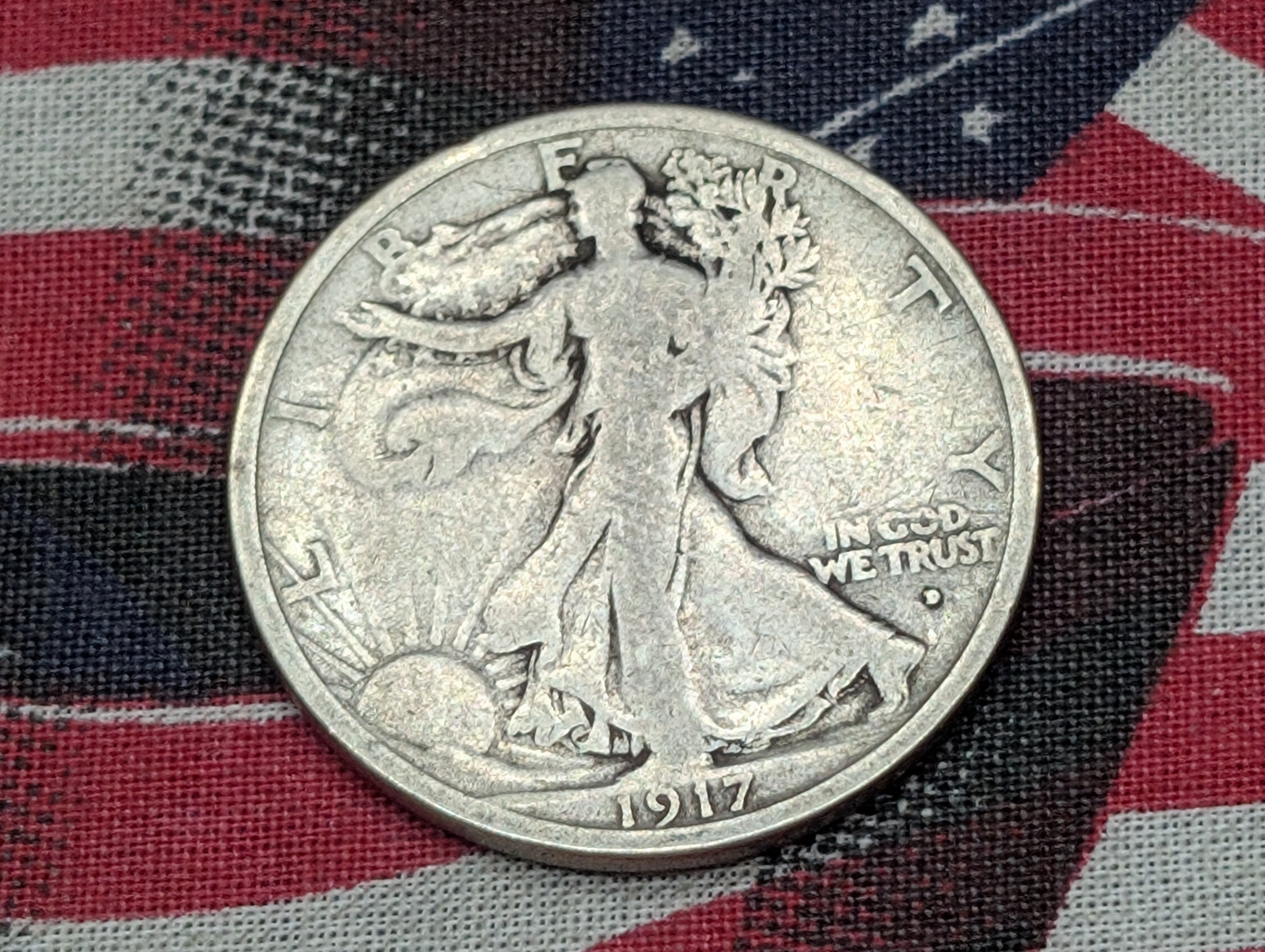 1917-D Obverse Walking Liberty 90% Silver Half-Dollar - Tough Early Semi-Key Date!!