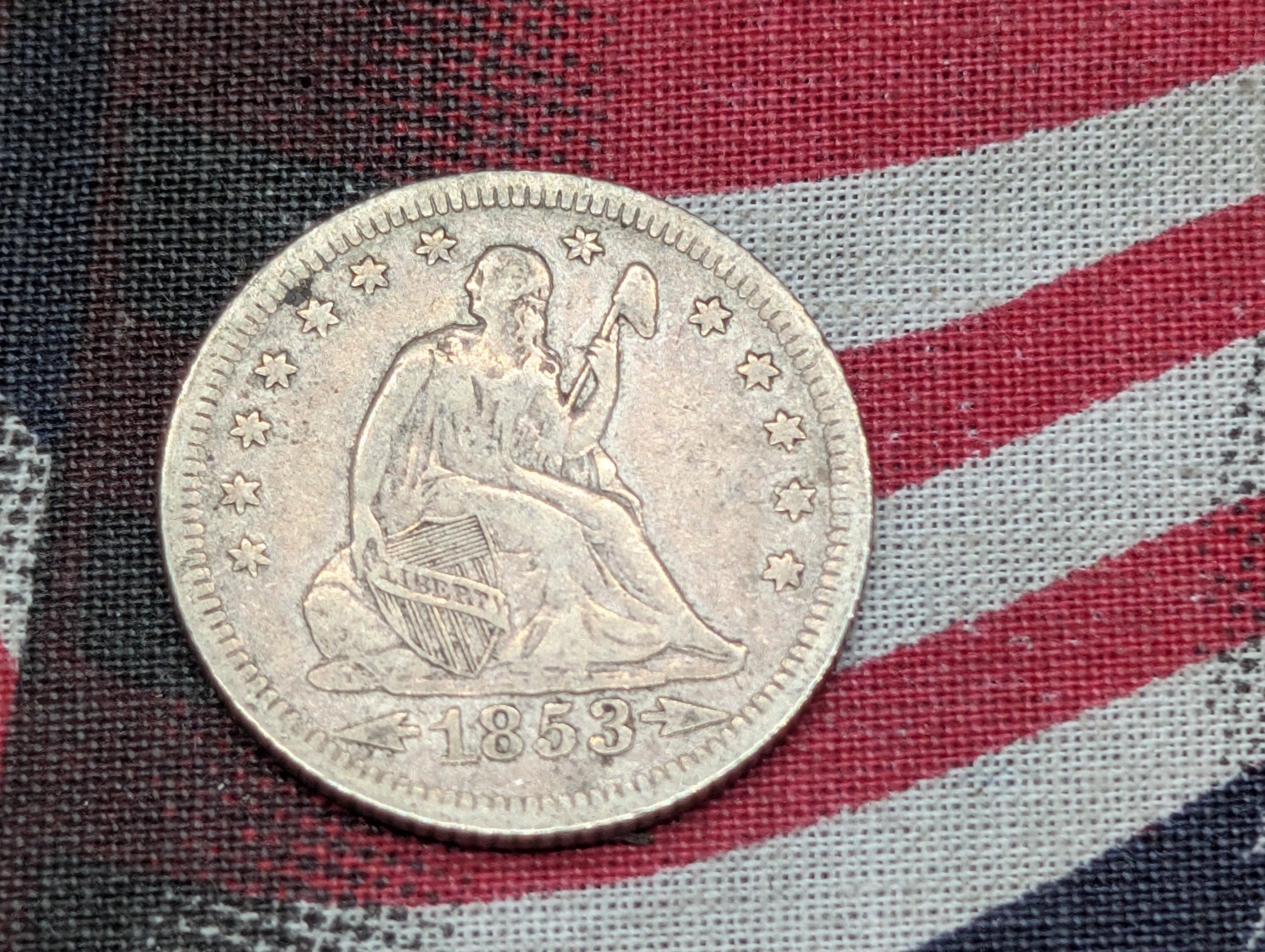 1853-O Seated Liberty 90% Silver Quarter