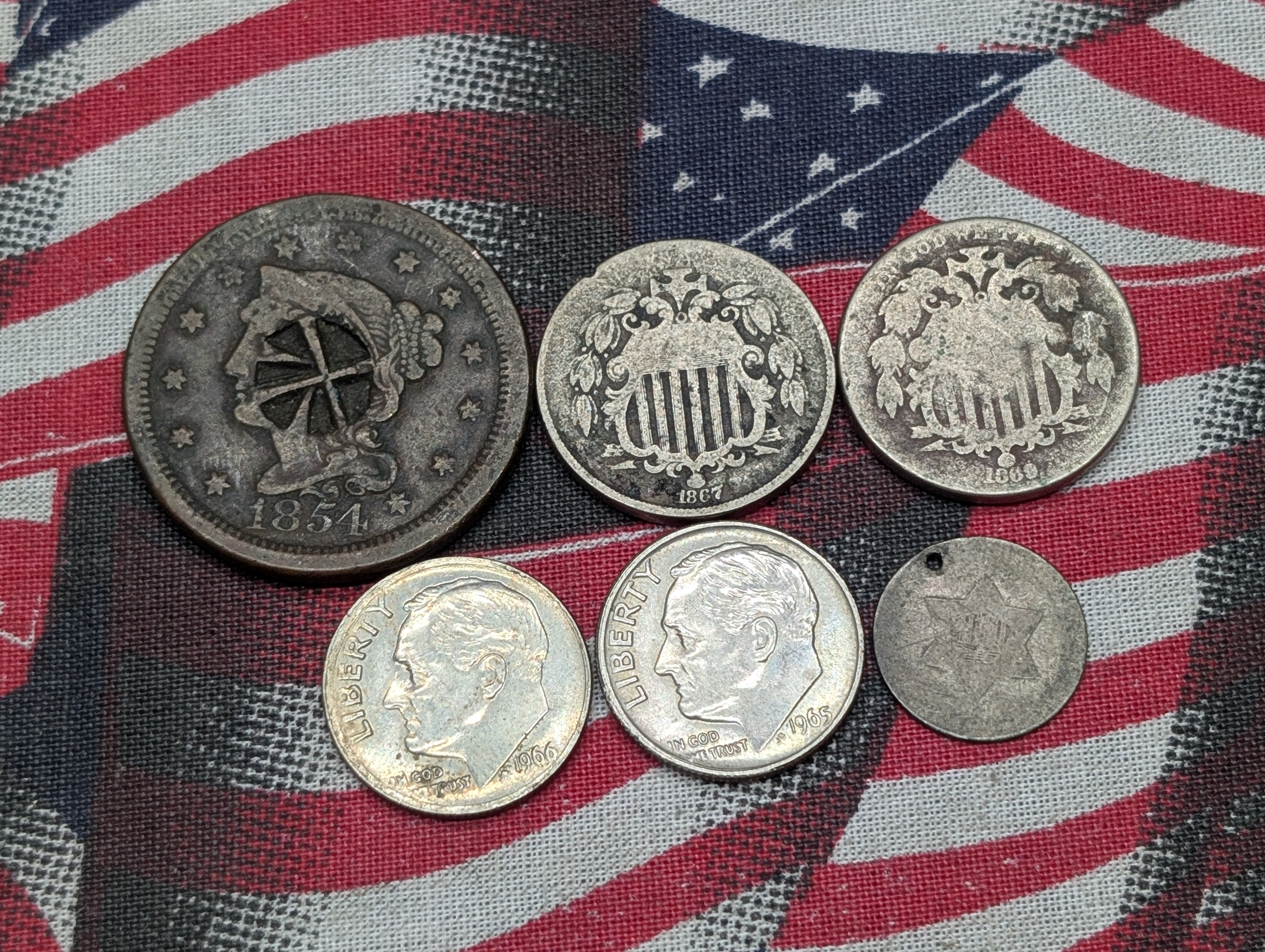 Collection of Assorted U.S. Coins - Includes Shield Nickels, Large Cent, etc.