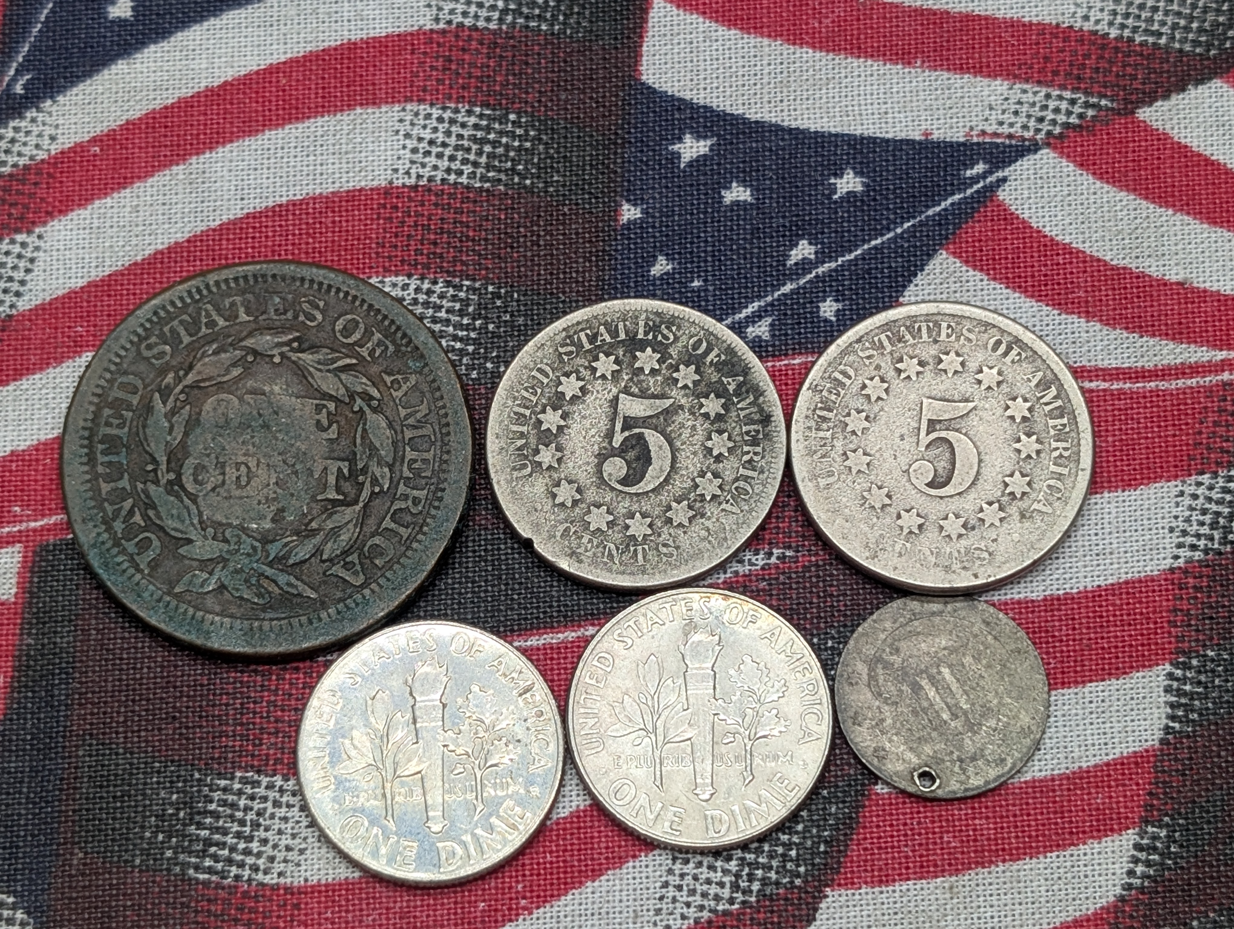 Collection of Assorted U.S. Coins - Includes Shield Nickels, Large Cent, etc.