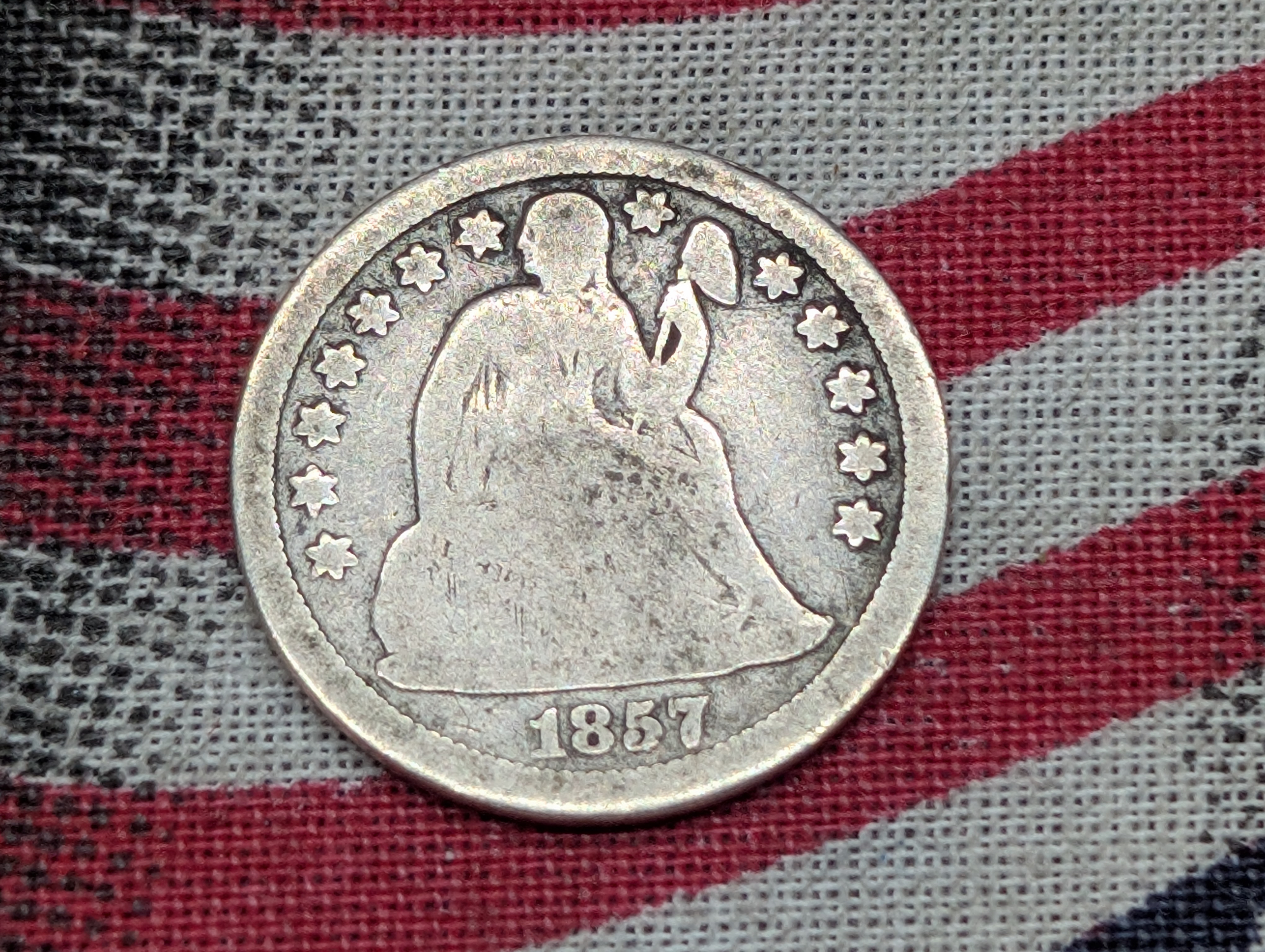 1857 Seated Liberty 90% Silver Dime