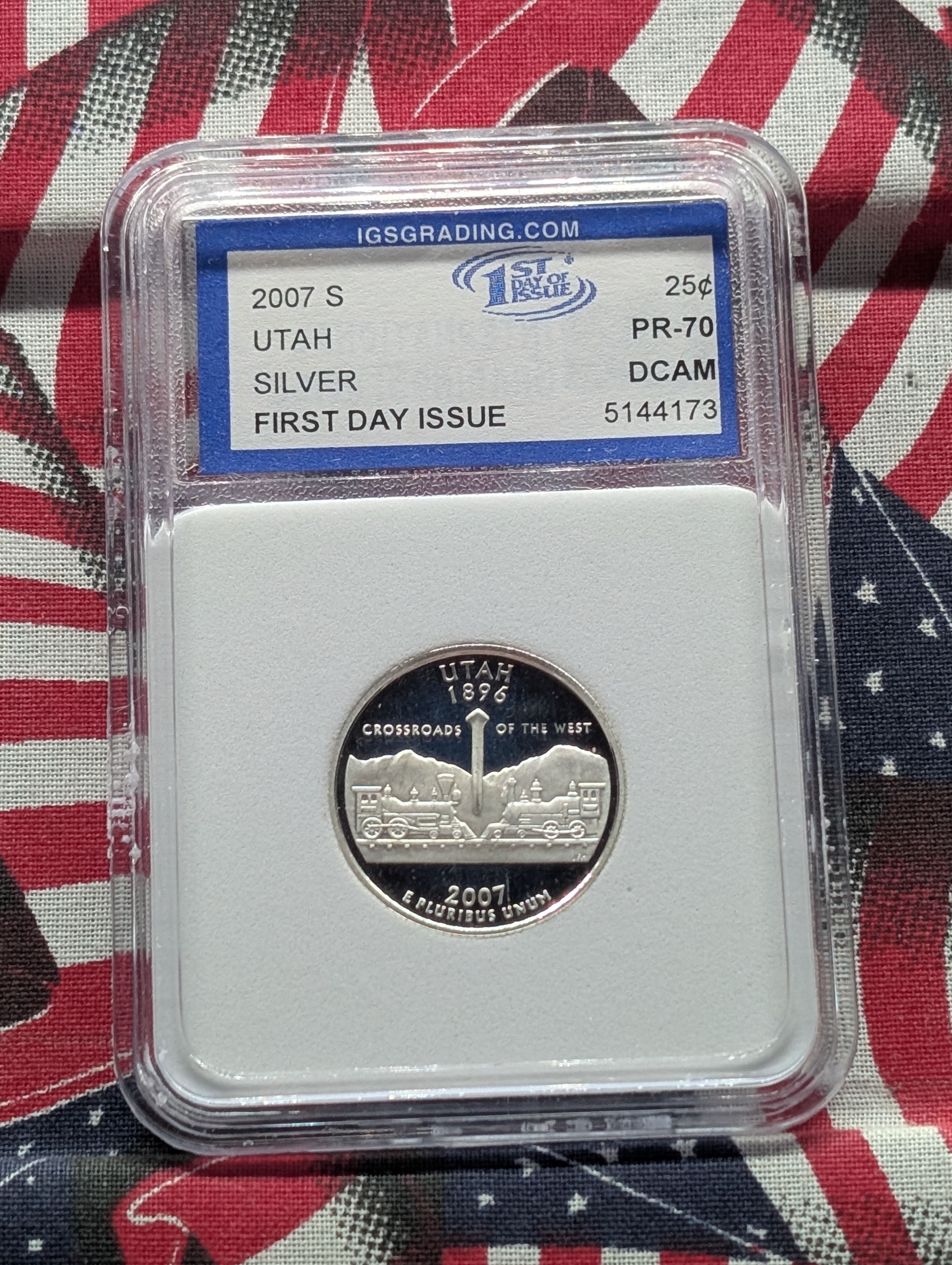 2007-S PROOF SILVER State Quarter - IGC PR-70 DCAM - Utah
