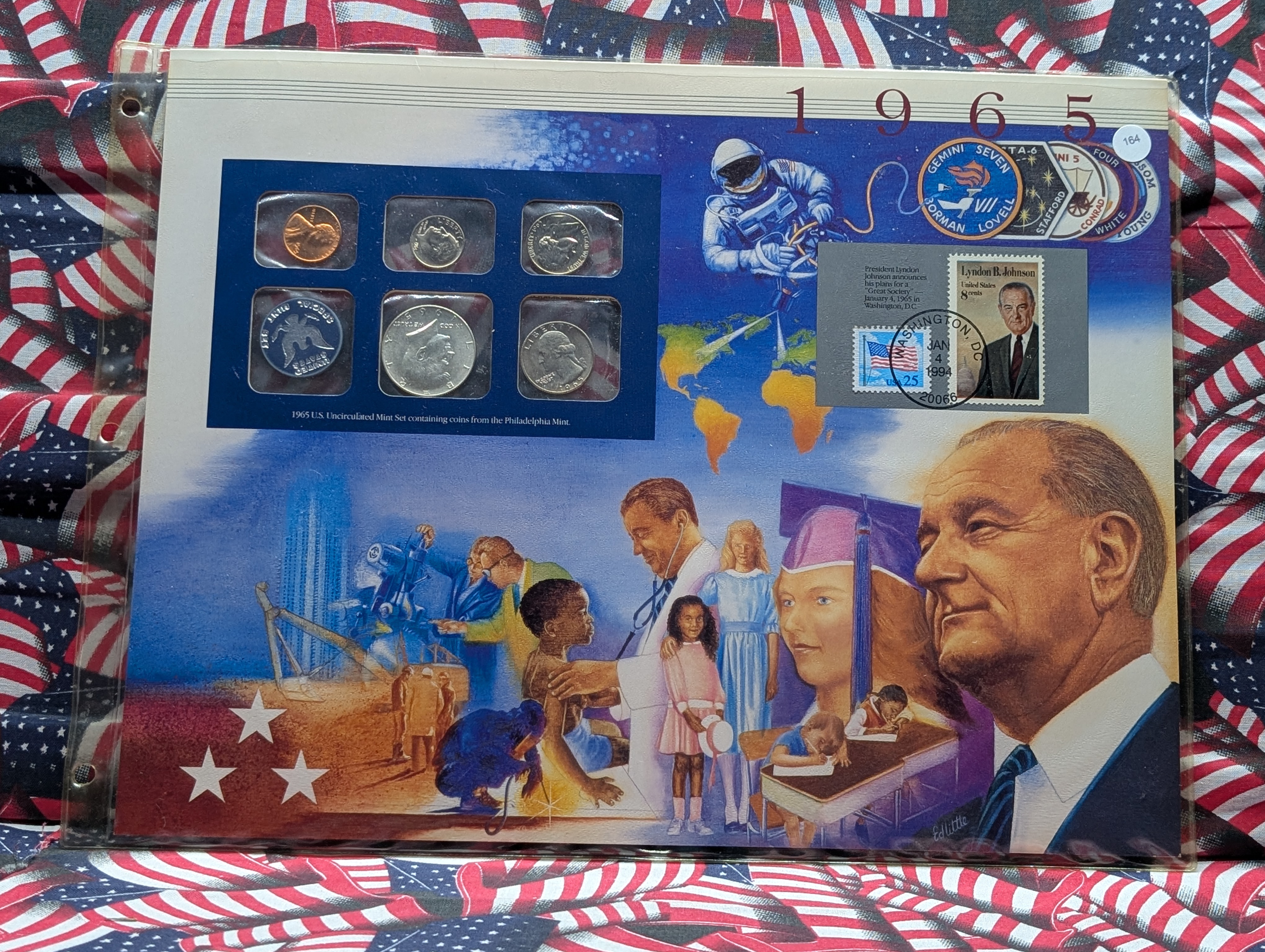 1965-P Unc. Special Mint Set w/ Historic Stamps - Includes 40% Silver Kennedy Half Dollar