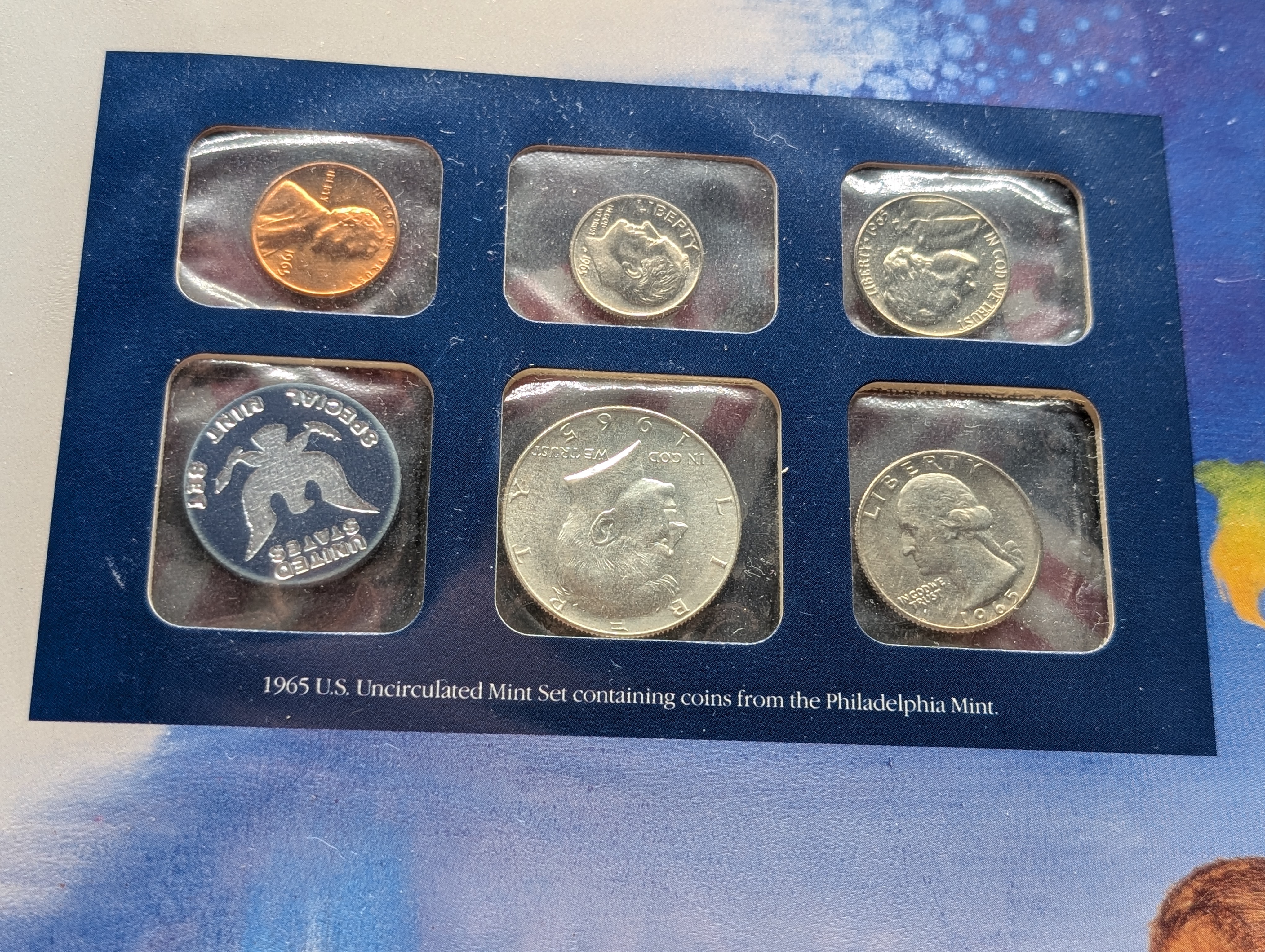 1965-P Unc. Special Mint Set w/ Historic Stamps - Includes 40% Silver Kennedy Half Dollar